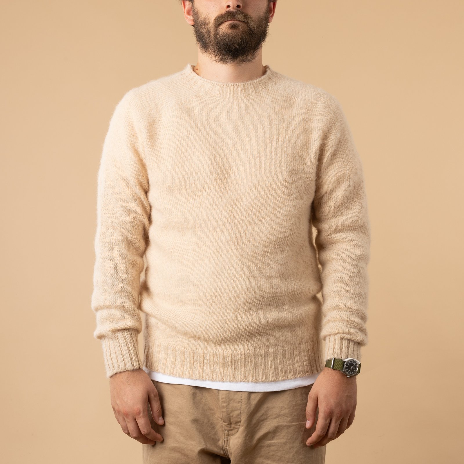 HARLEY OF SCOTLAND X FLÂNEURS / Shaggy Crew Neck Sweater Oatmeal