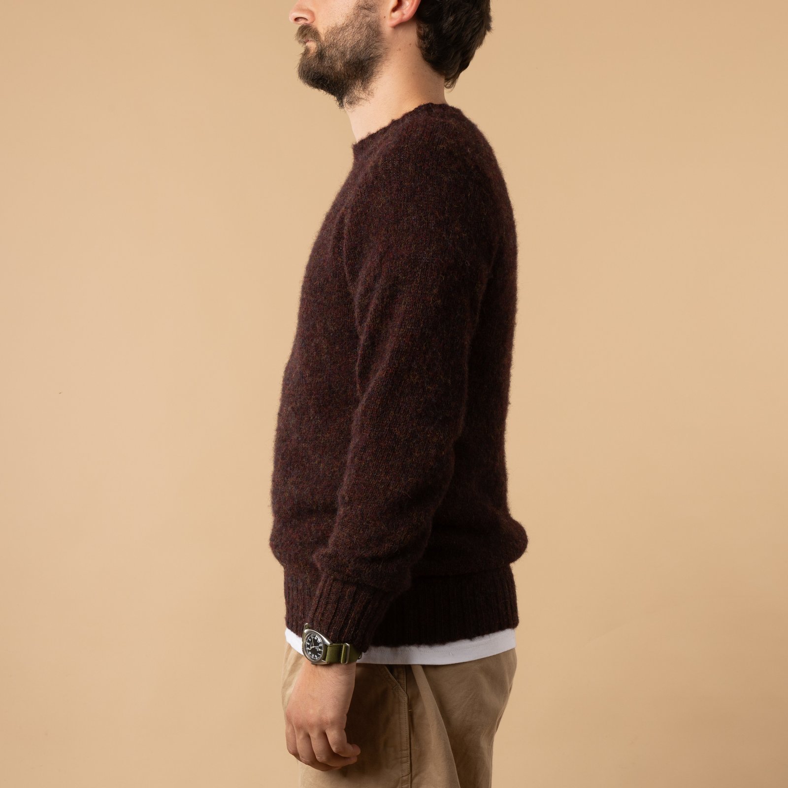 image HARLEY OF SCOTLAND X FLÂNEURS pull Shaggy Crew Neck Pheasant de profil