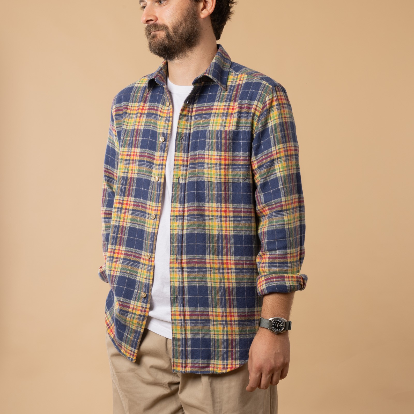 Chemise en coton PORTUGUESE FLANNEL Olissipo Shirt de face ouvert