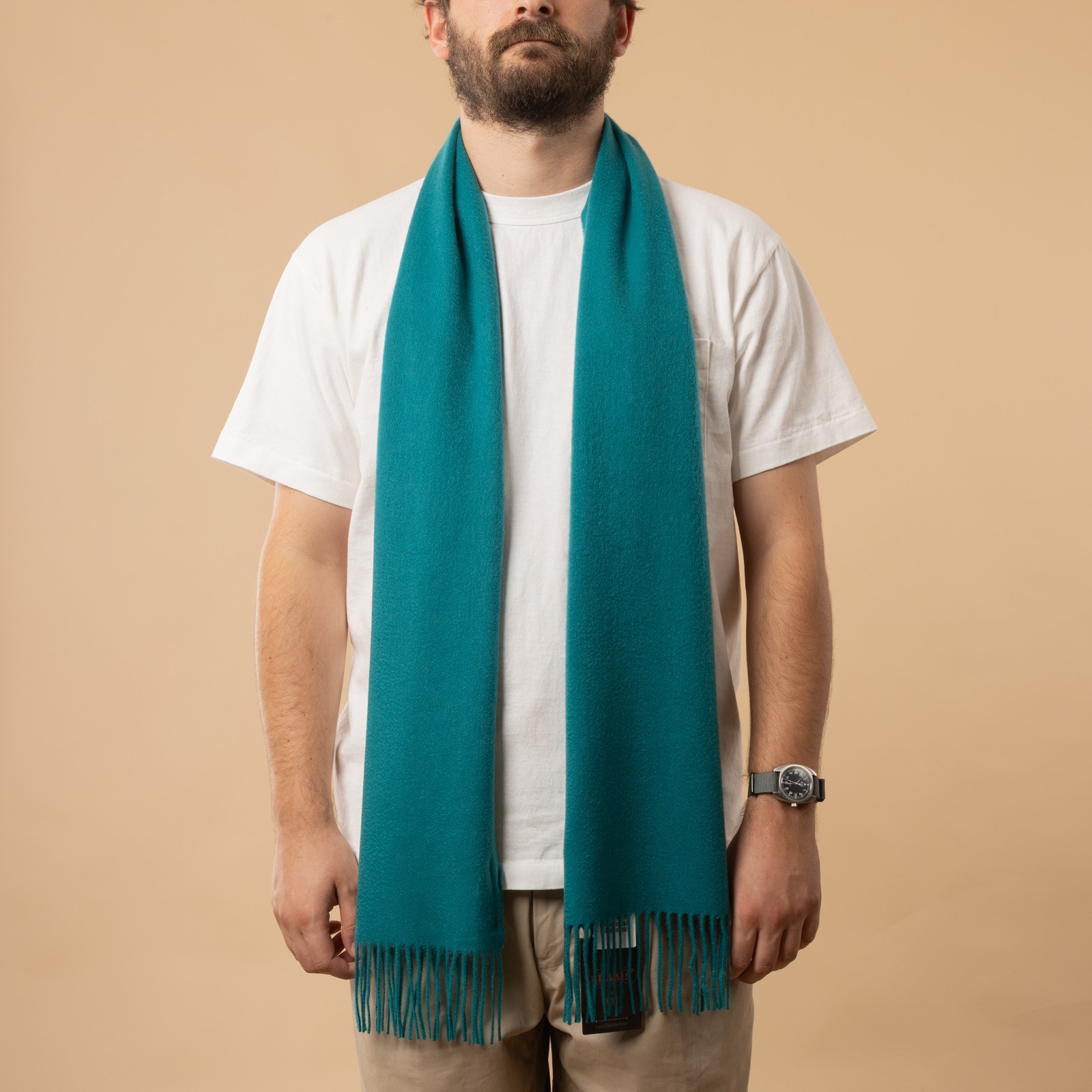 écharpe en cachemire BEAMS PLUS Cashmere Scarf Solid couleur Green de face