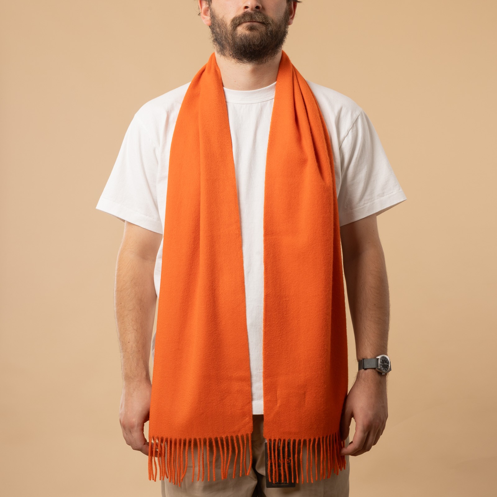 écharpe en cachemire BEAMS PLUS Cashmere Scarf Solid couleur Orange de face