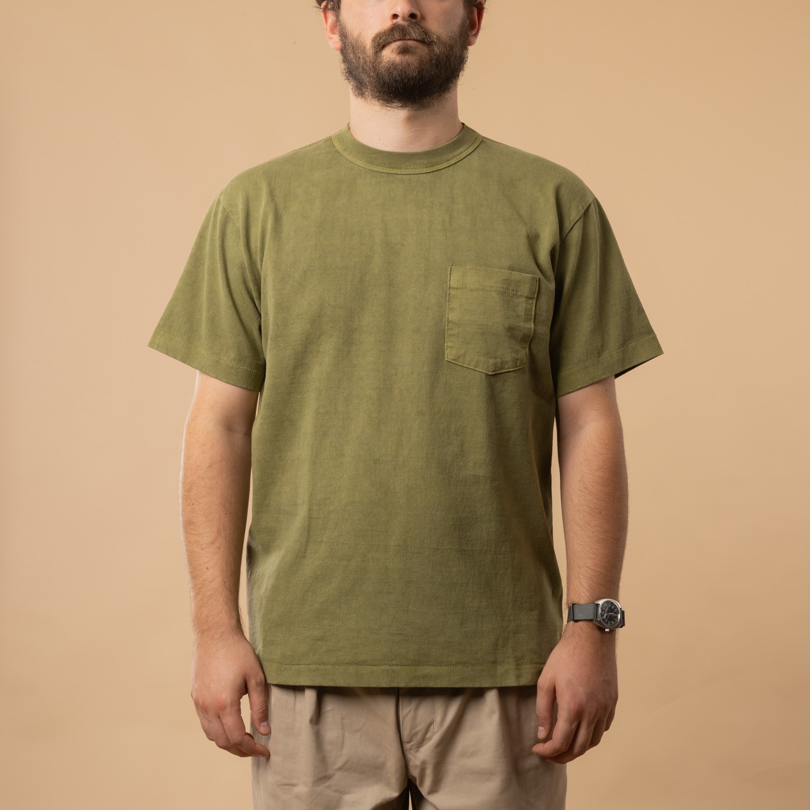 t-shirt à manche courte XX DEVELOPMENT / "SURE MFG" 7,5oz Pocket S/S Tee couleur Mods Green de face