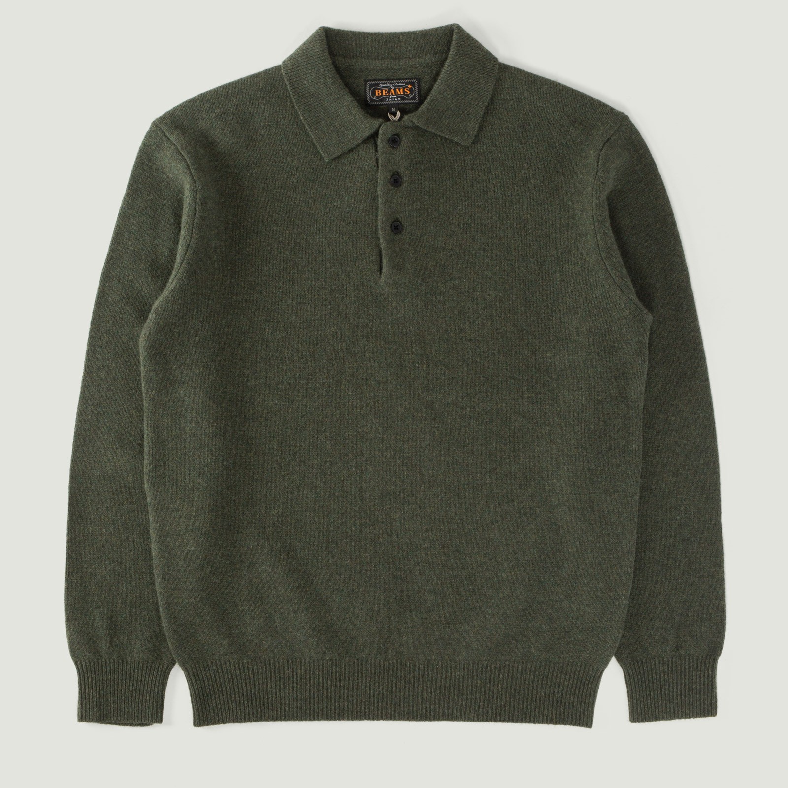 BEAMS PLUS Knit Polo 9G Green Sweater