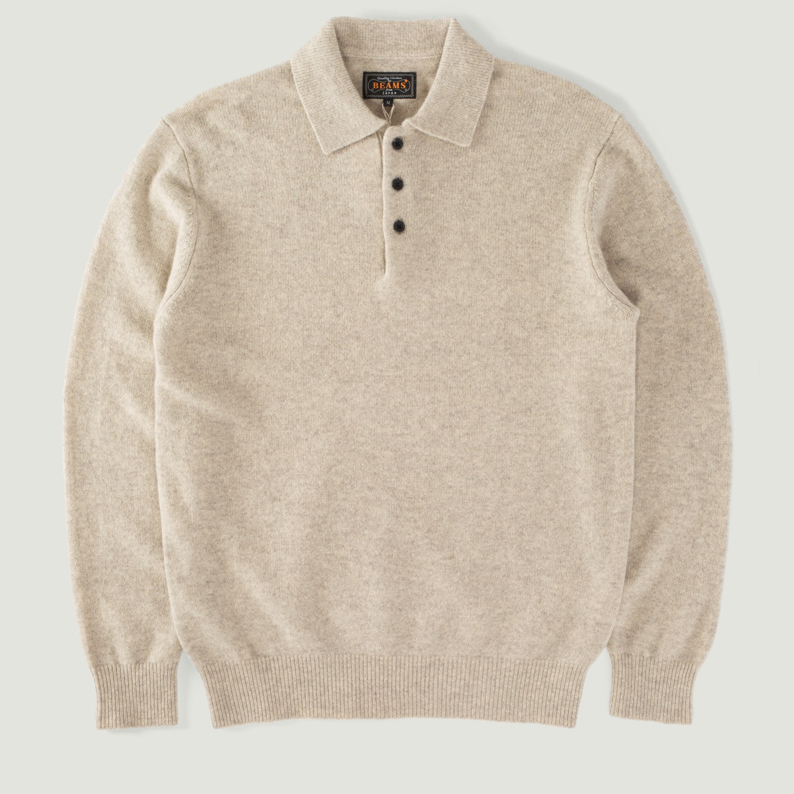 BEAMS PLUS Knit Polo 9G Beige Sweater