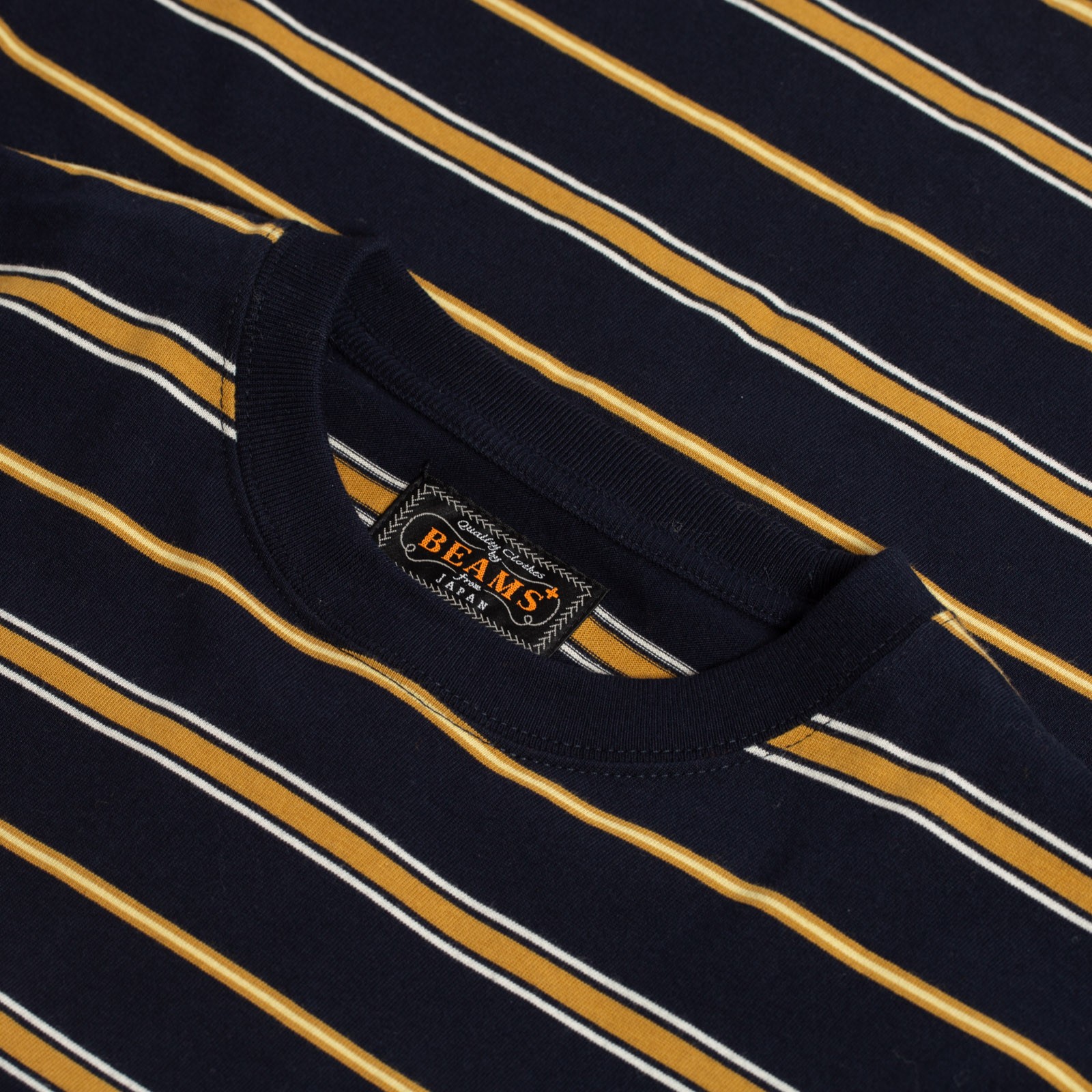 Beams Plus FW24 Flâneurs-Pocket Tee Shirt Multi Stripe Navy Label