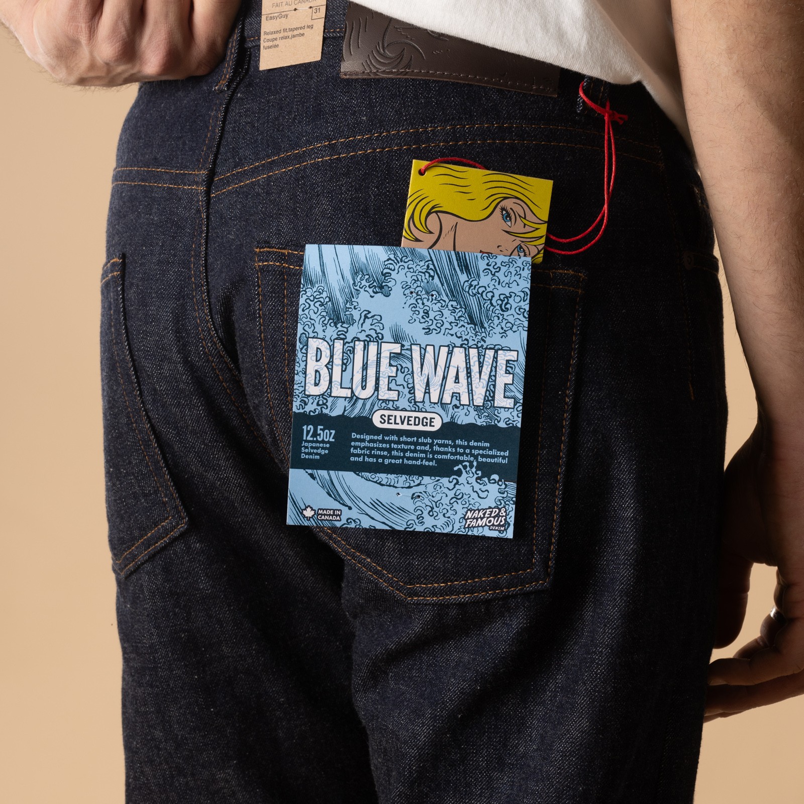 Jeans-NAKED & FAMOUS-coup-EasyGuy Blue Wave Selvedge-détail-poche-arrière