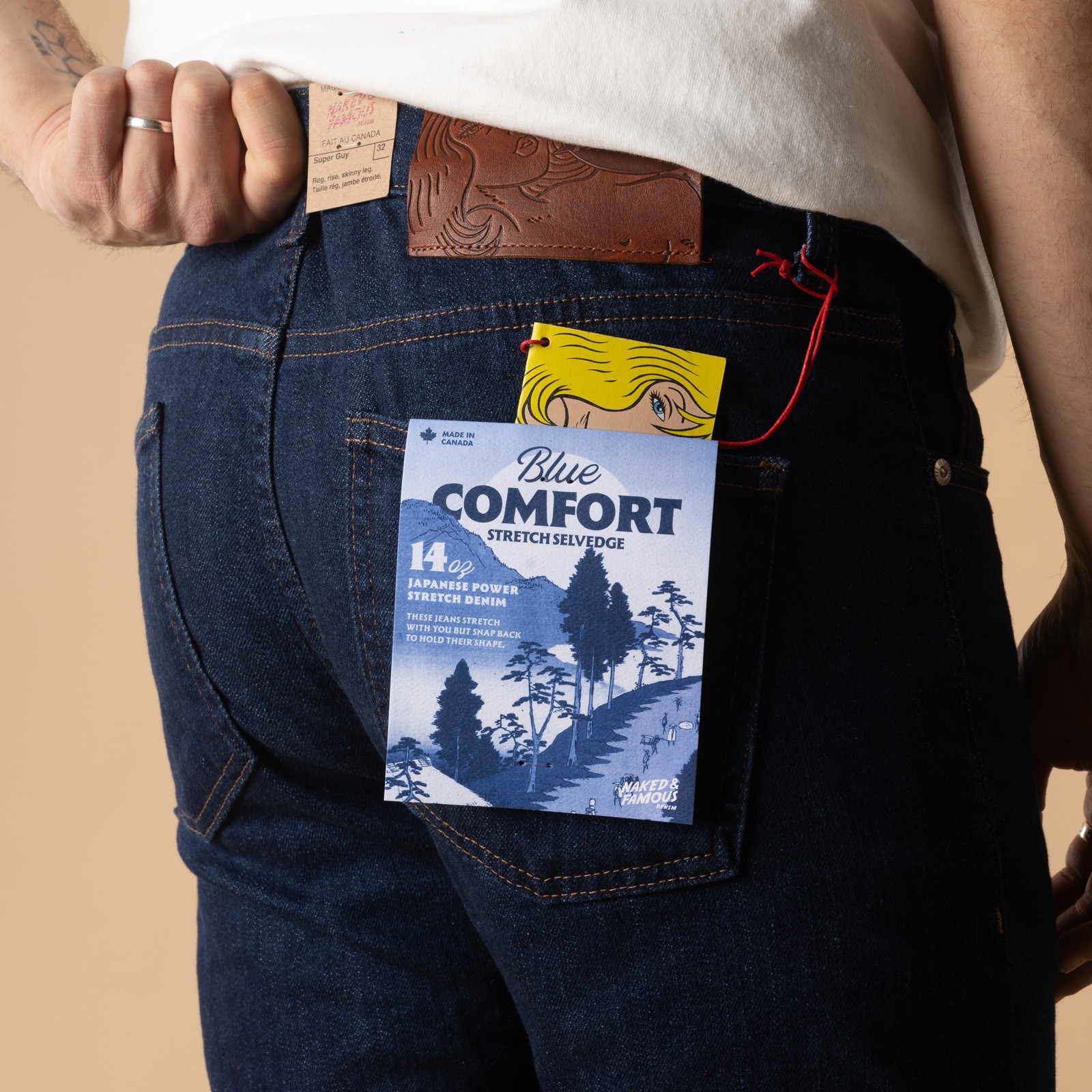 Jeans-NAKED & FAMOUS-coupe-SuperGuy Blue Comfort Stretch Selvedge-détail-poche-arrière