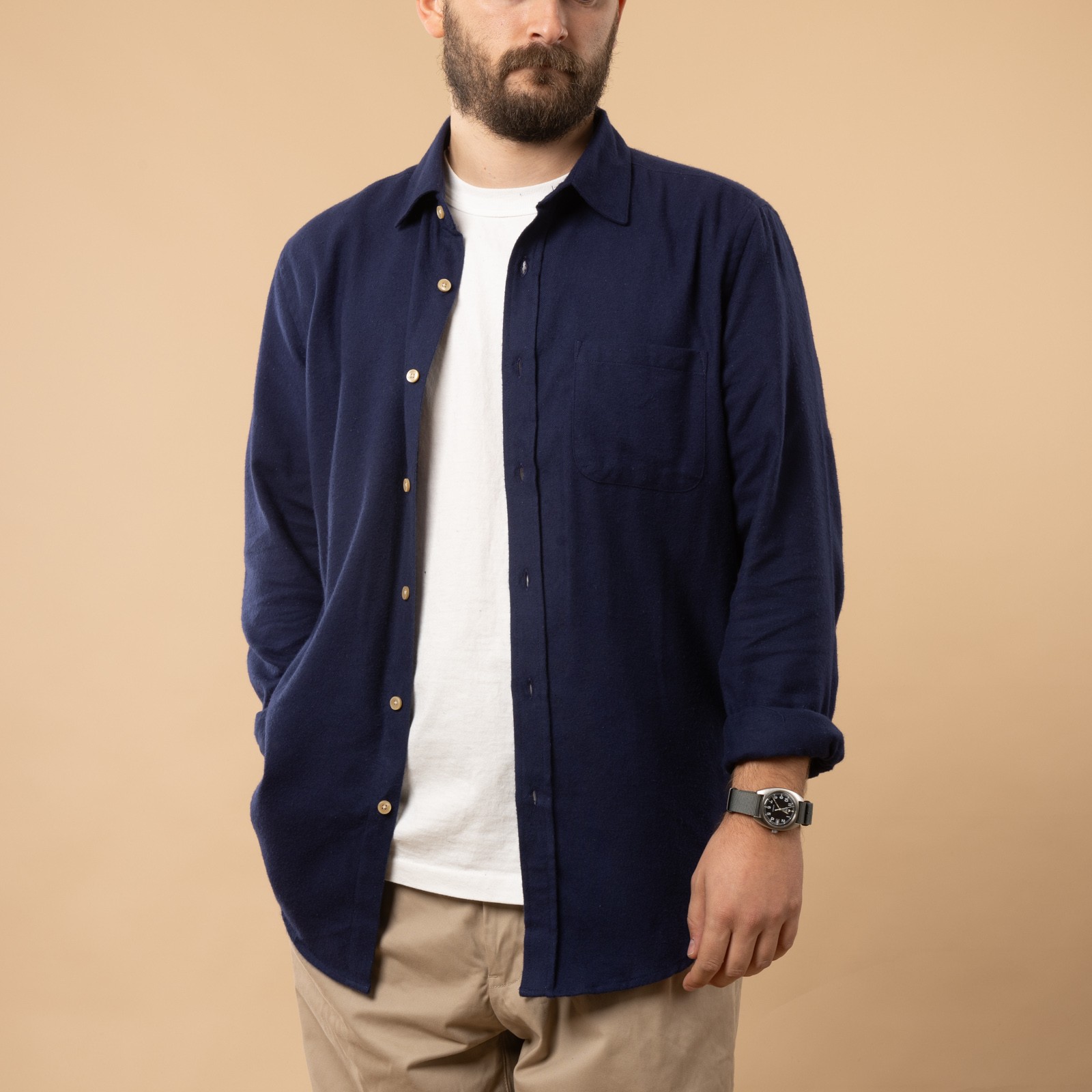 Navy open-front Teca shirt by PORTUGUESE FLANNEL