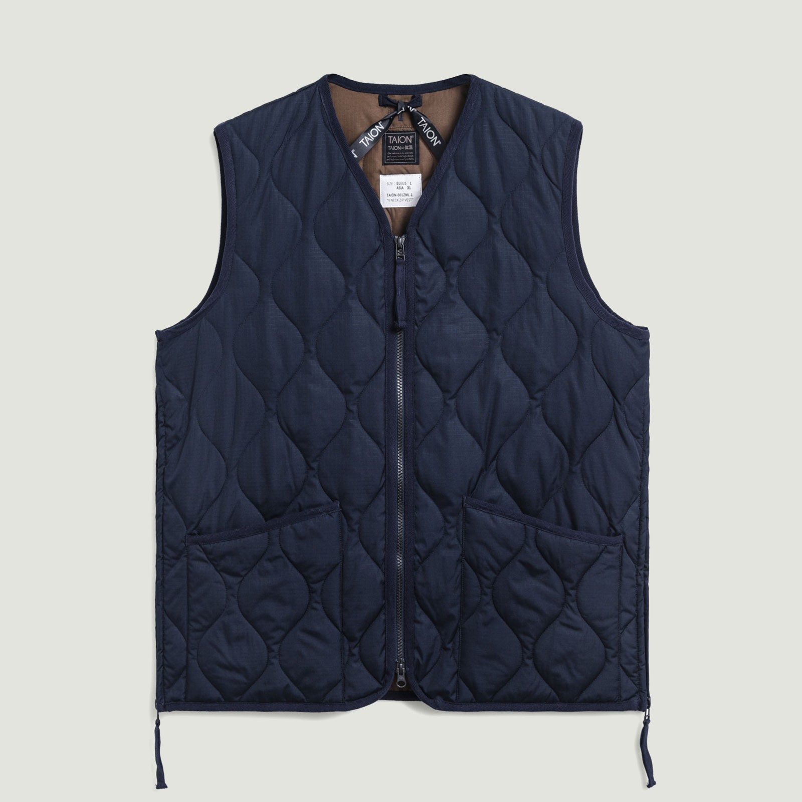 Vignettes-Taion-flâneurs-veste-sans-manche-Unisex-Military-Zip-V-Neck-Down-Vest-DarkNavy