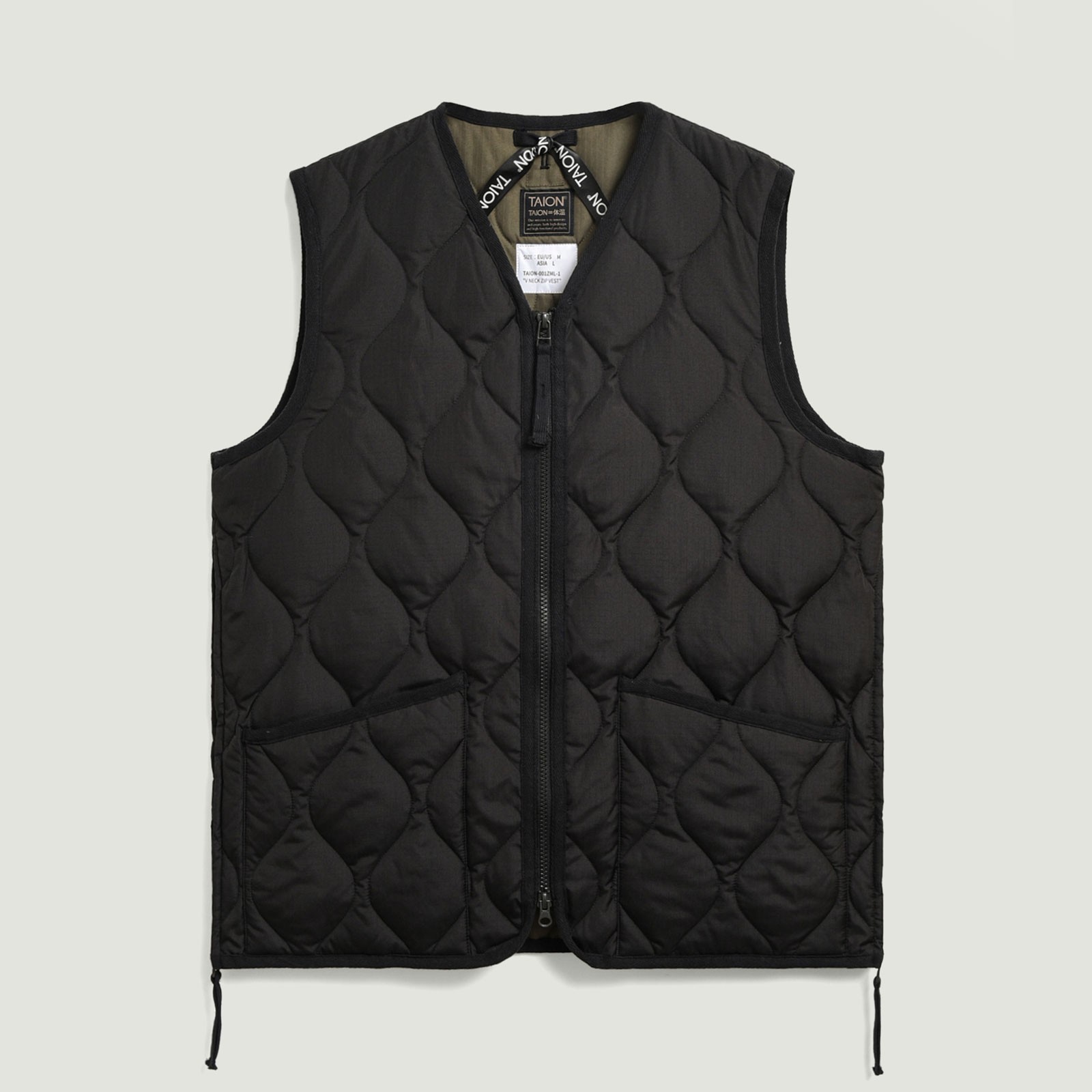 Vignettes-Taion-flâneurs-veste-sans-manche-Unisex-Military-Zip-V-Neck-Down-Vest-Black