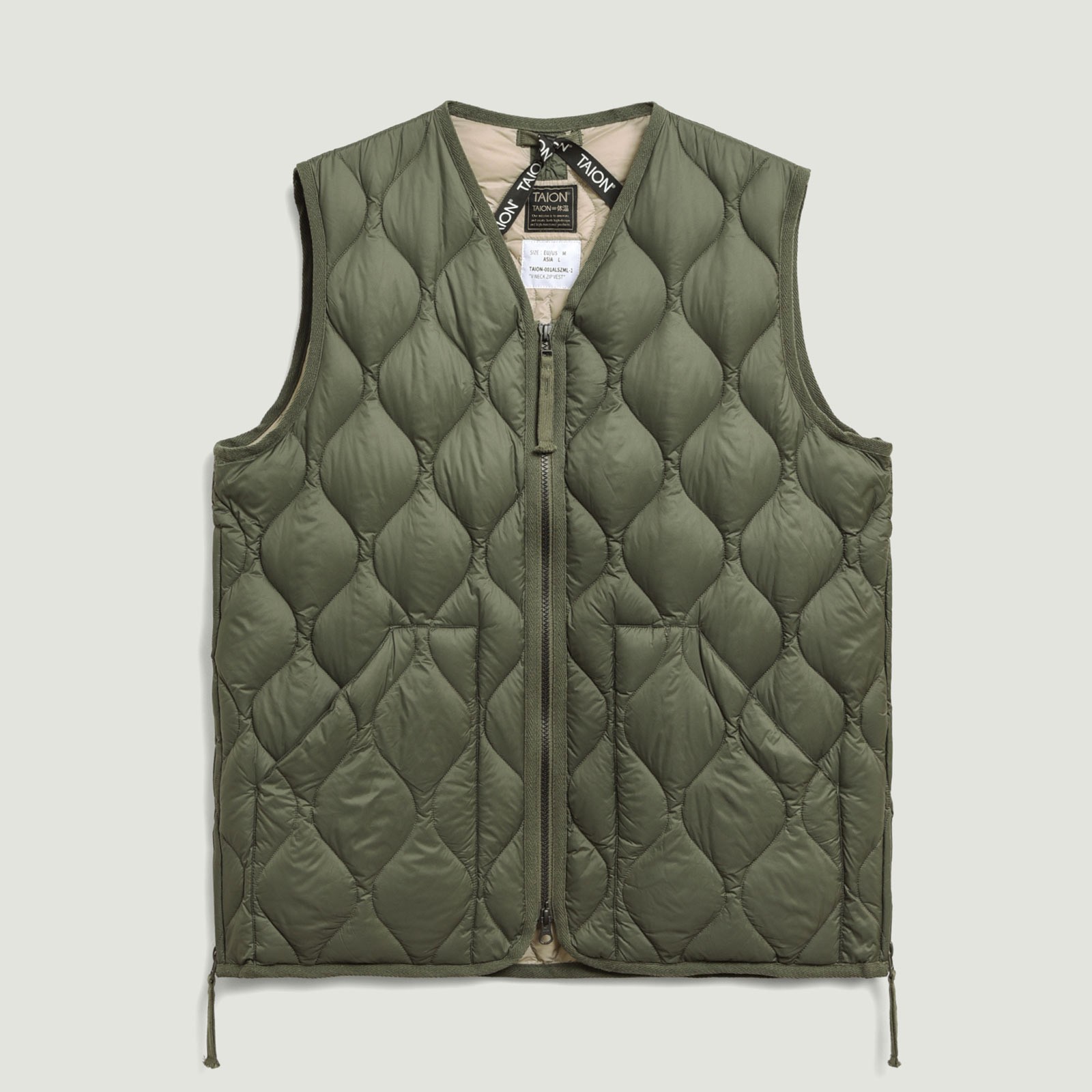 Vignettes-Taion-flâneurs-veste-sans-manche-Military-V-Neck-W-Zip-Down-Vest-Olive