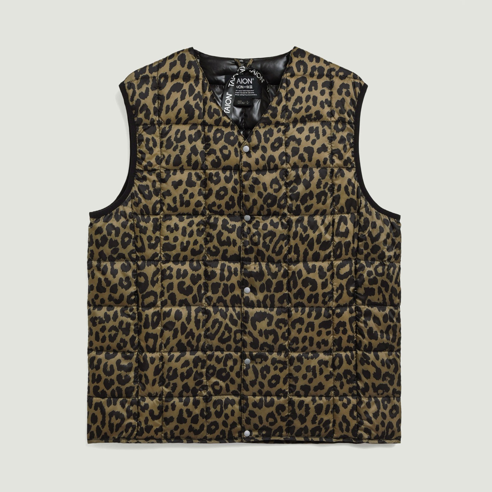 Vignettes-Taion-flâneurs-veste-sans-manche-V-Neck Down Vest Leopard