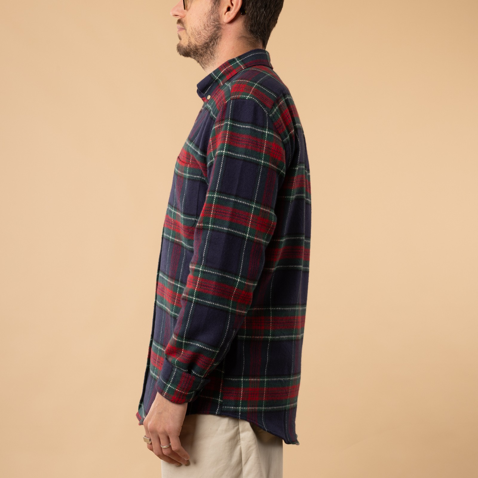 Chemise en coton_PORTUGUESE FLANNEL / Faru Shirt couleur Blue_de profil