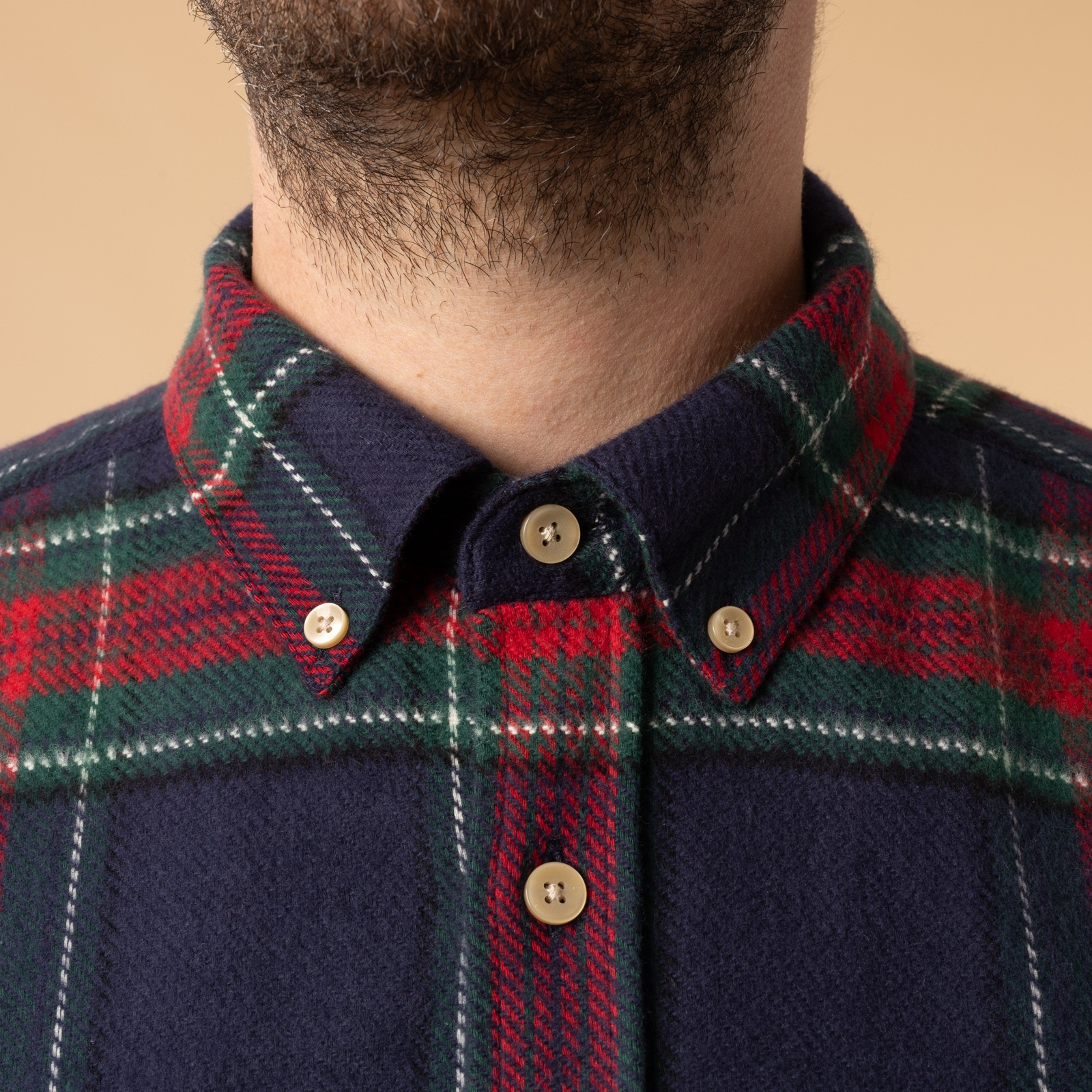 Chemise en coton_PORTUGUESE FLANNEL / Faru Shirt couleur Blue_détail col