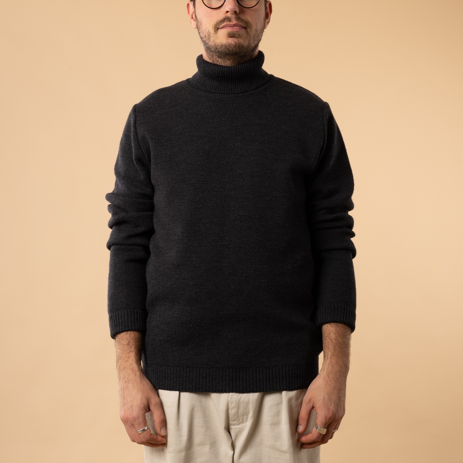 Vignette_NITTO KNITWEAR-Pull Col Roulé Youri Anthracite_de face