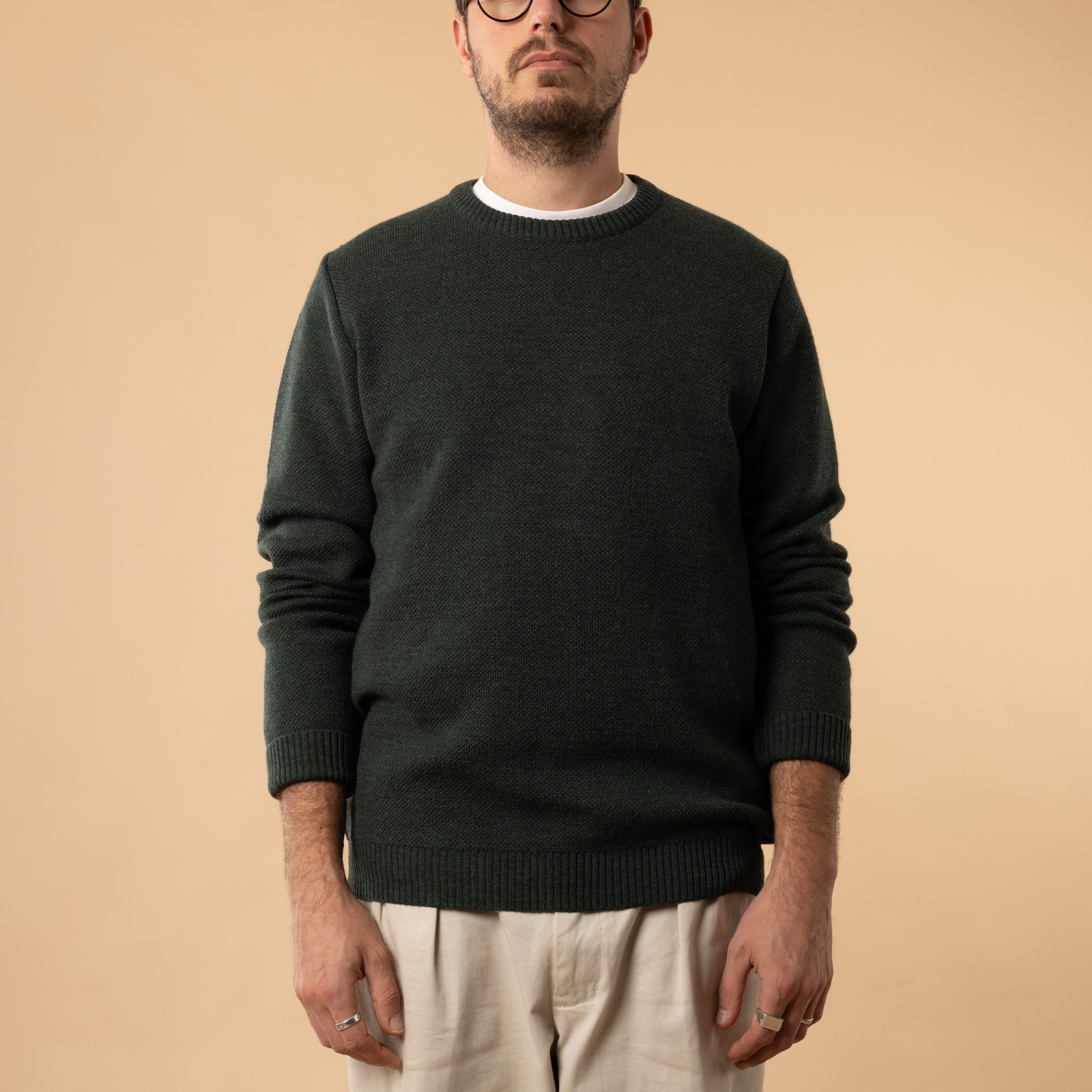 NITTO KNITWEAR / Pull Col Rond Youri Vert Forêt de face