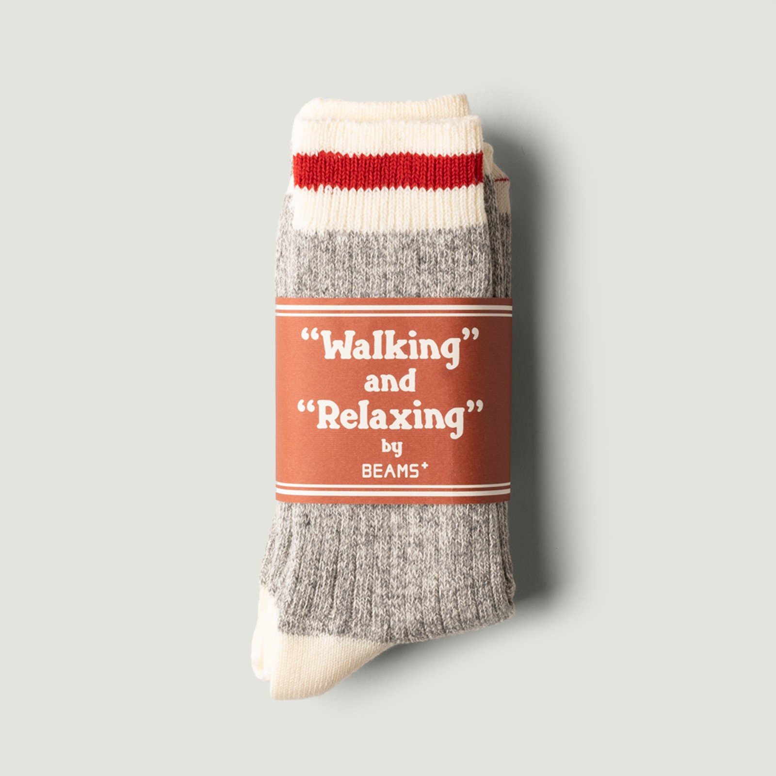 BEAMS PLUS - Rag Socks Grey Line Red