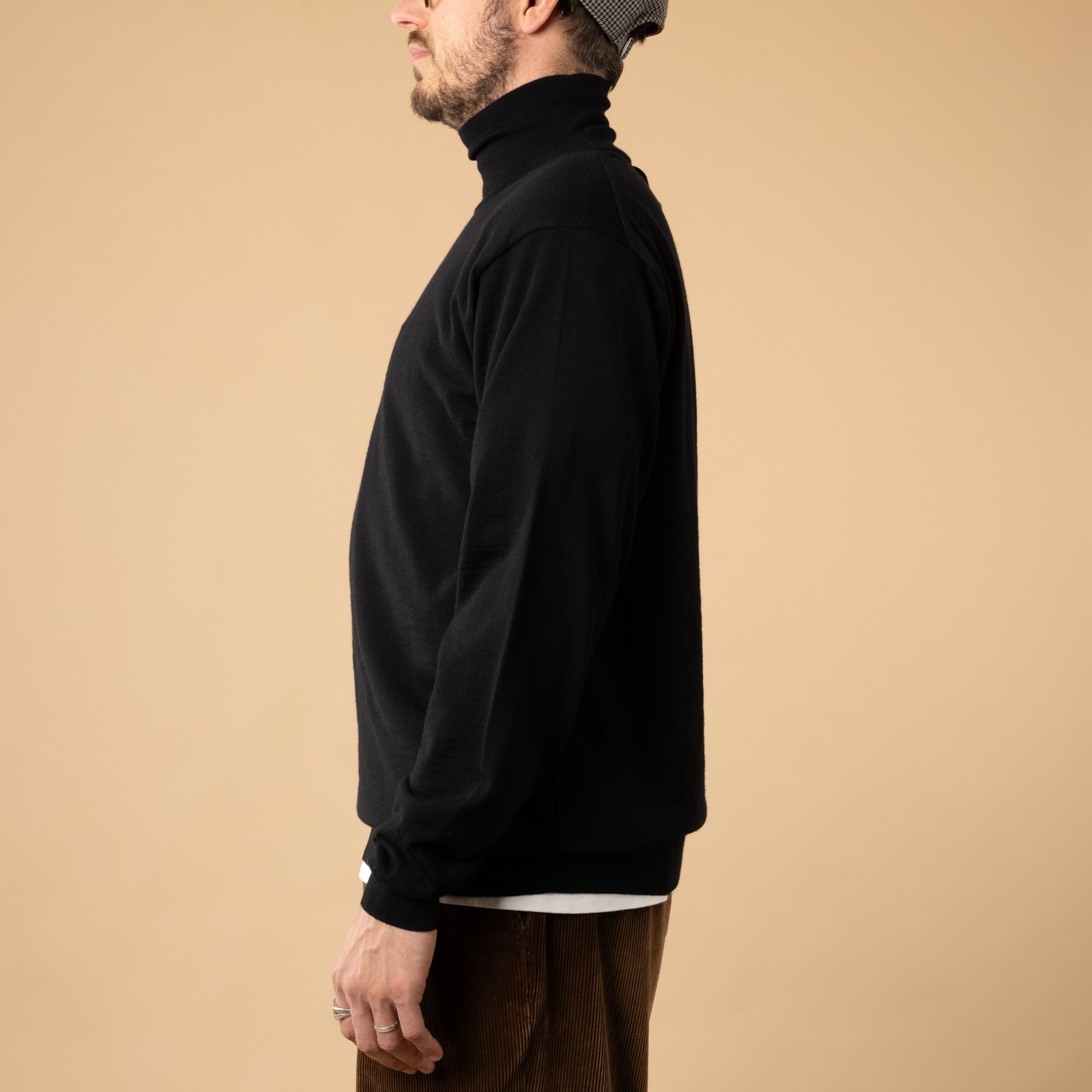 Batoner Essential High Gauge Turtleneck in Black - Profile View