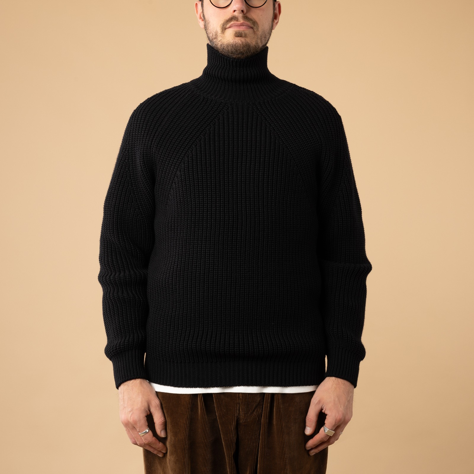 BATONER Signature Turtle Neck Black Front View Sweater