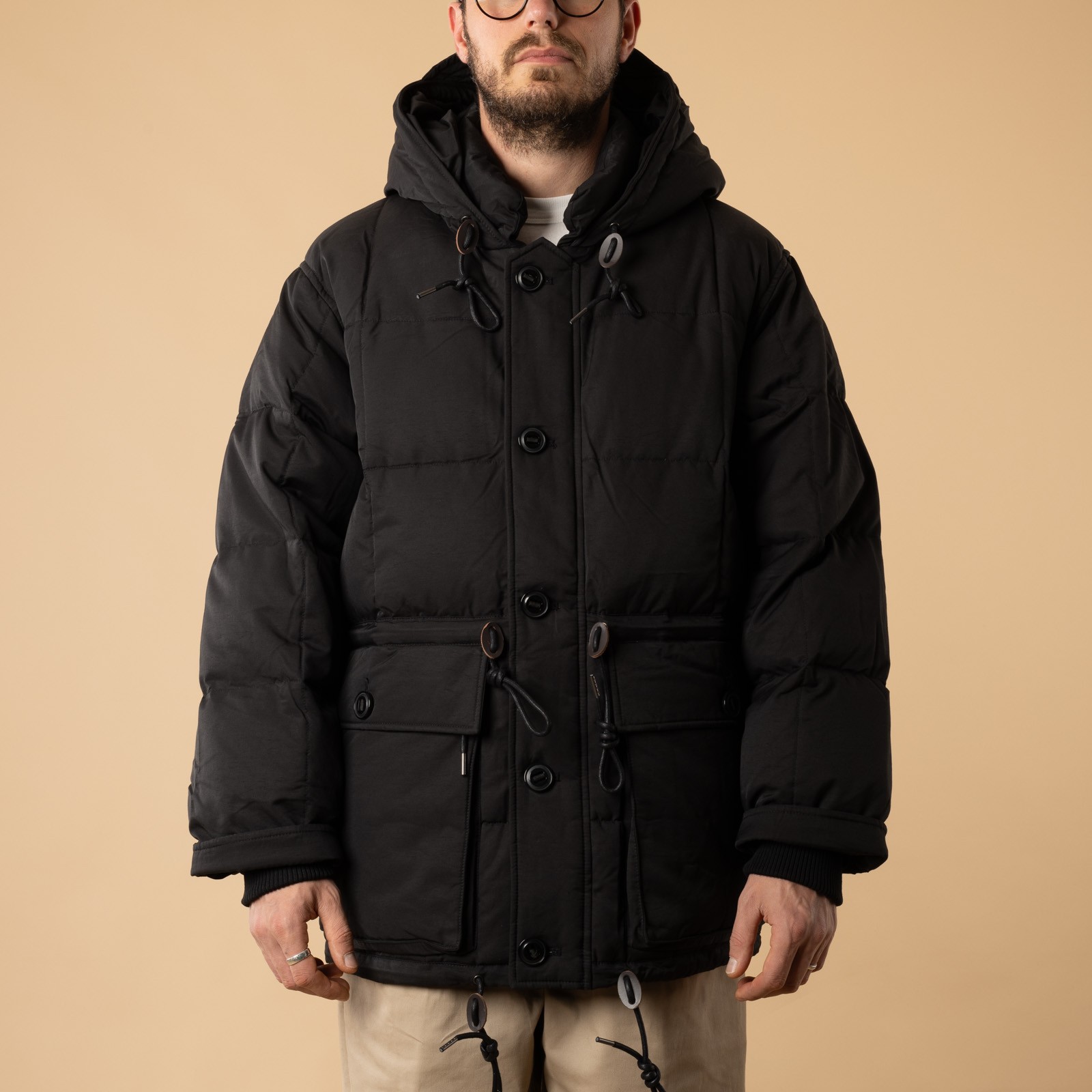 FRIZMWORKS Karakoram Down Parka Black worn from the front