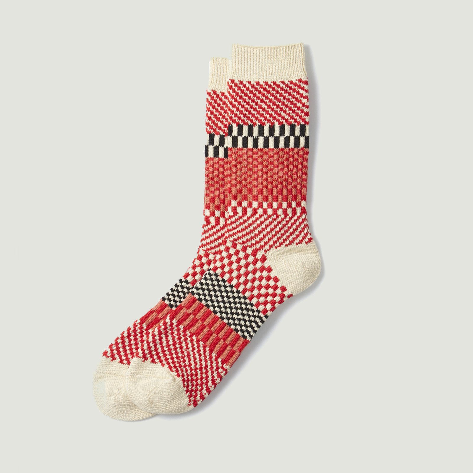 ROTOTO Vignette / Check & Step Socks in Red Color