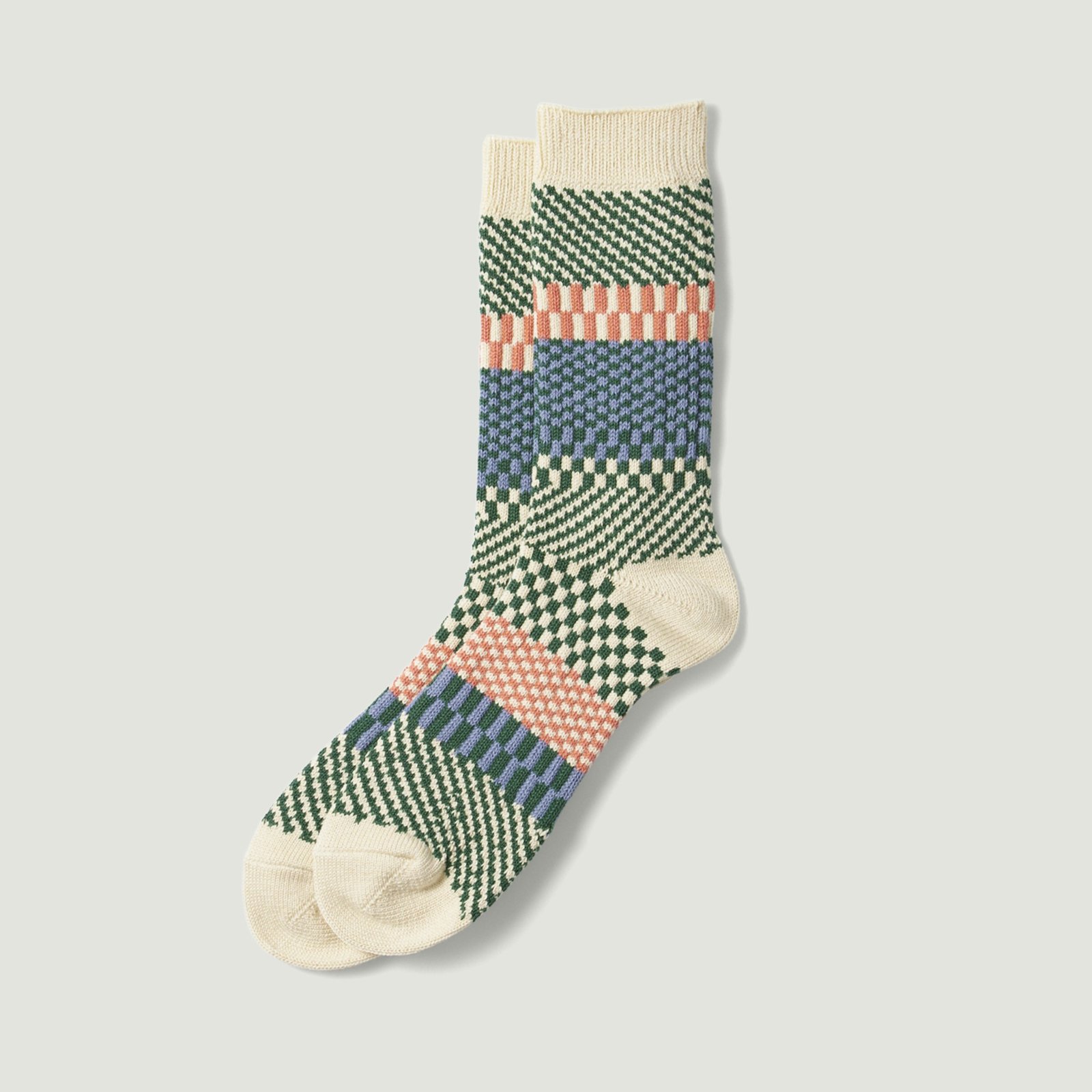 Vignette_ROTOTO / Check & Step Socks Green