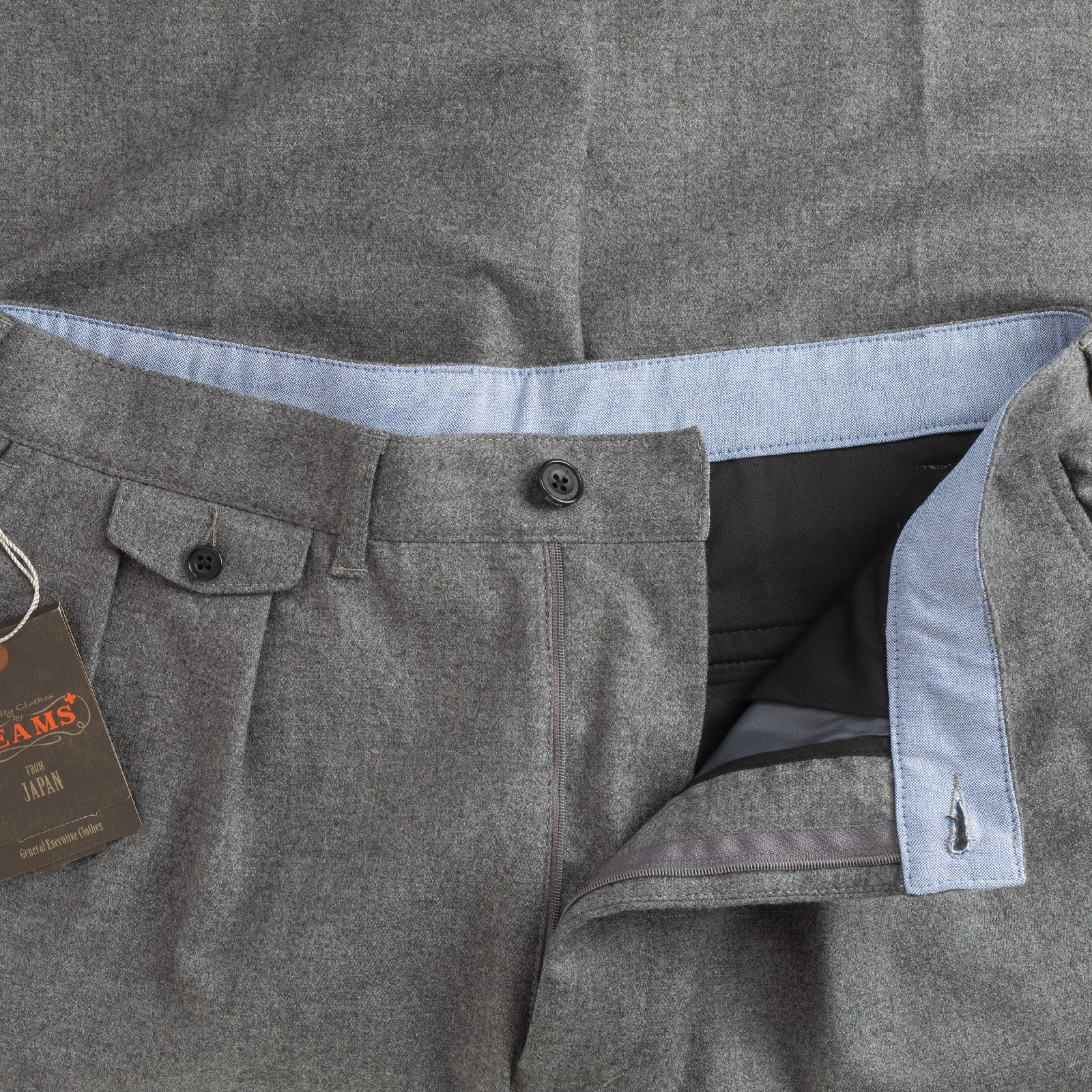 BEAMS PLUS 2 Pleats Tapered Flannel Grey Belt Loops