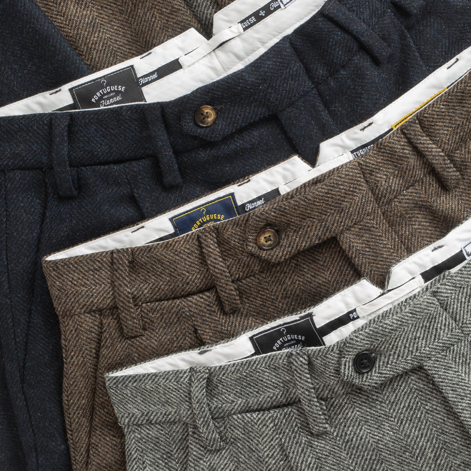 PORTUGUESE FLANNEL - Brown chevron wool trousers