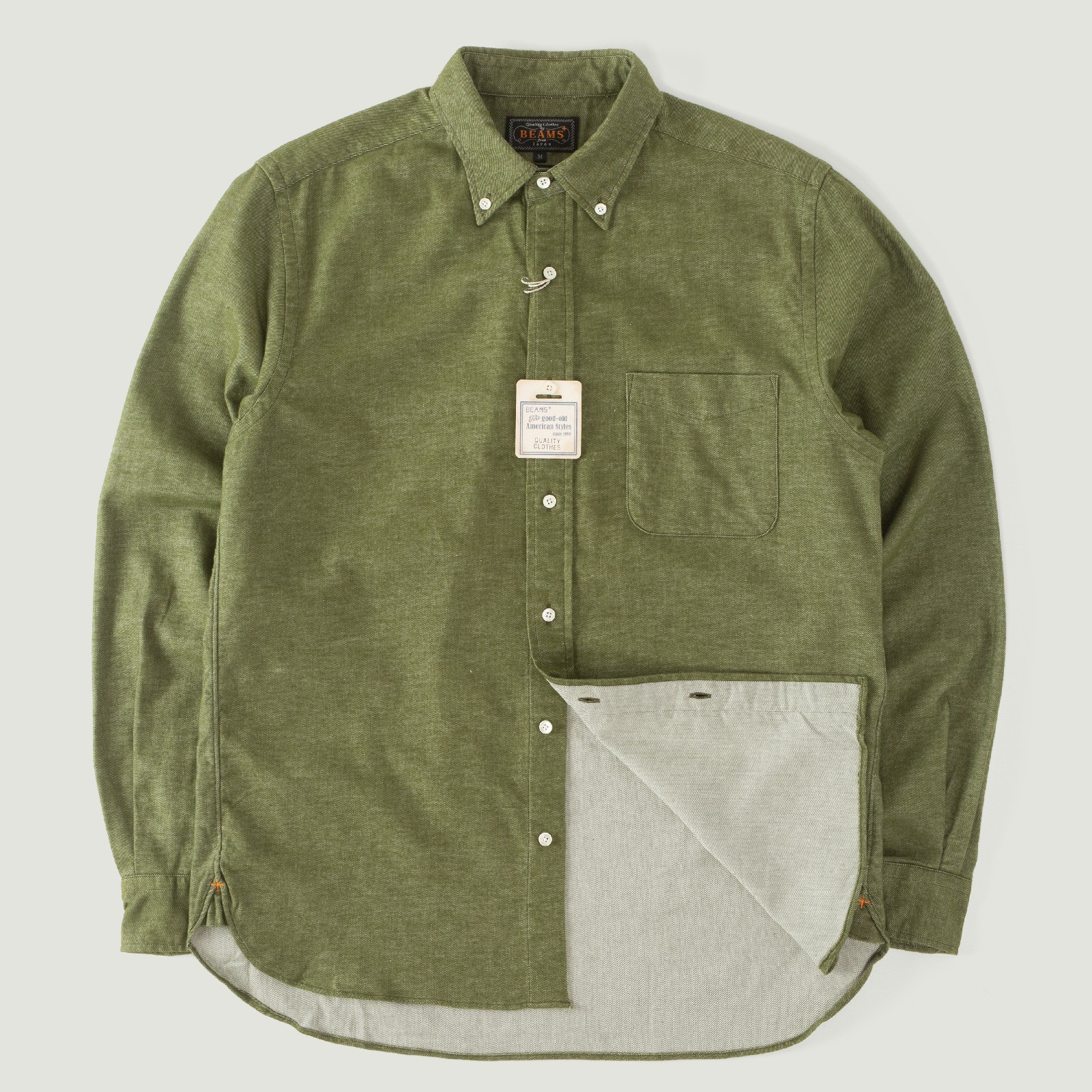 BEAMS PLUS / BD Flannel Solid Olive Shirt