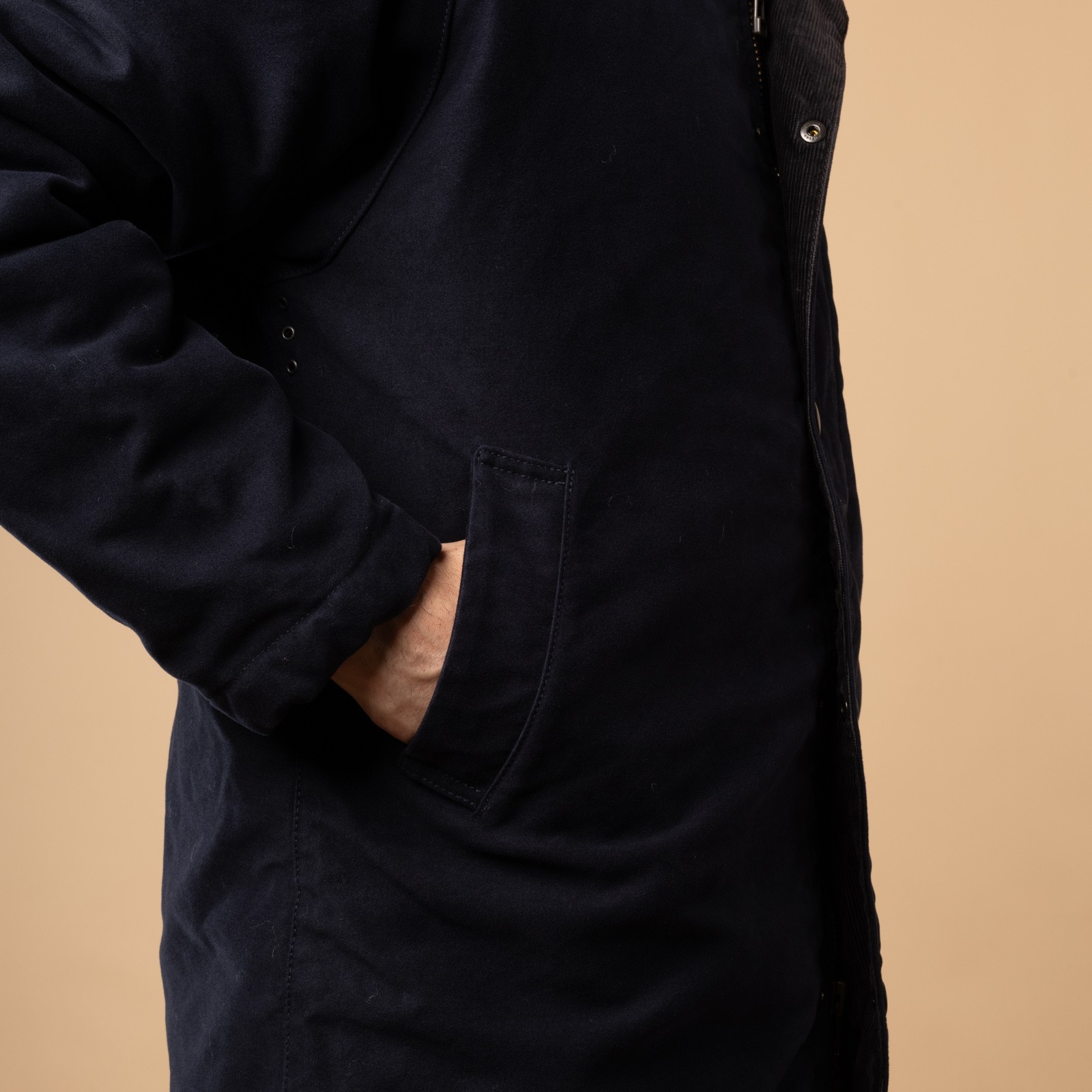 flâneurs FOB FACTORY Parka F2450 Moleskin Navy détail poche