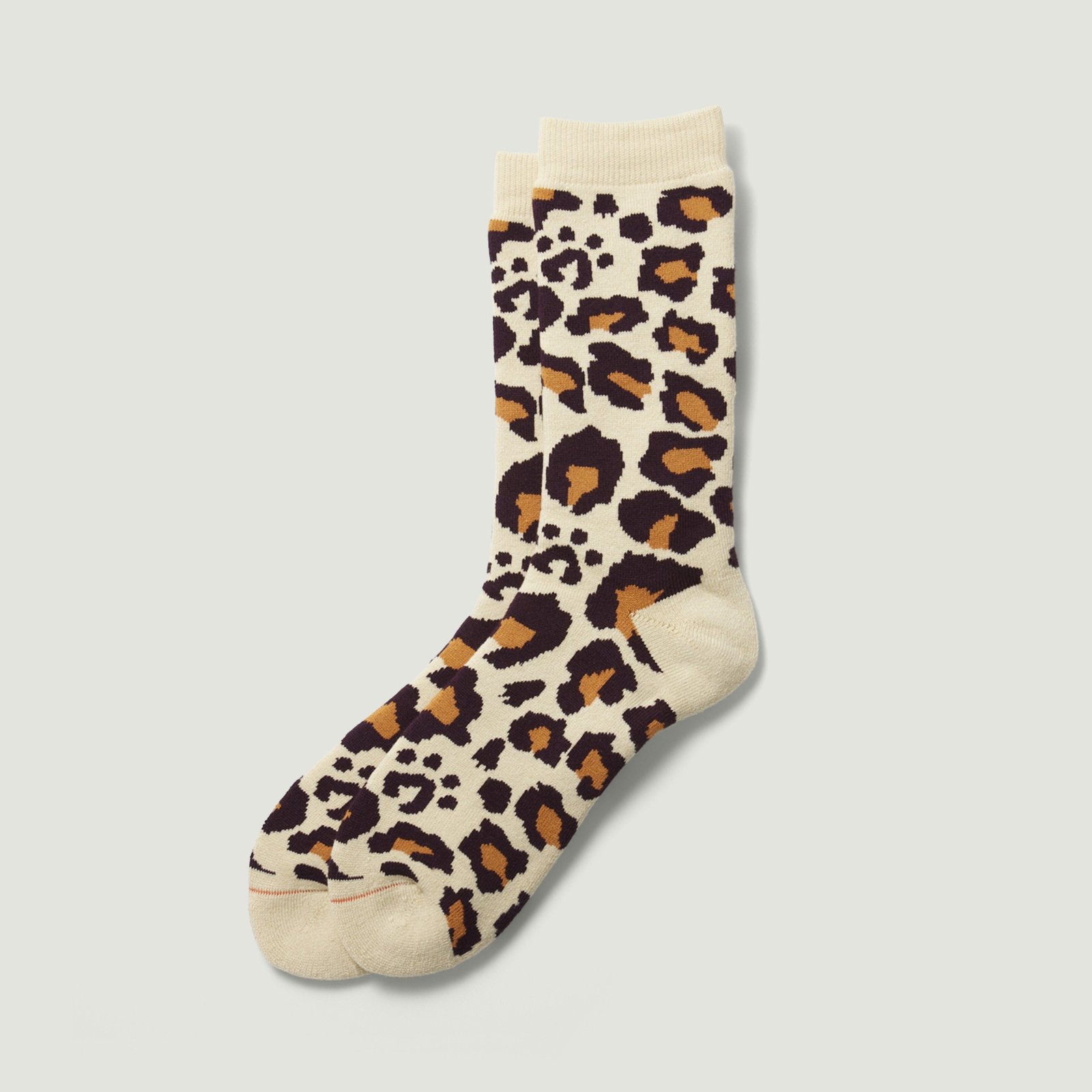 ROTOTO Sticker / Leopard Pile Crew Socks Bordeaux/Orange