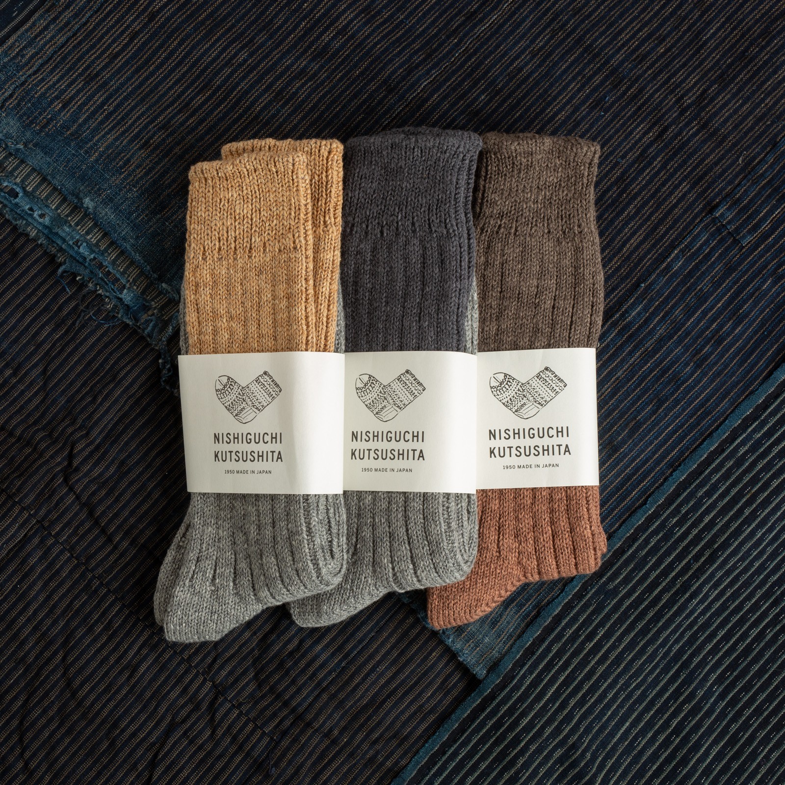 NISHIGUCHI KUTSUSHITA Wool Cotton Slab Socks for Image-Flâneurs