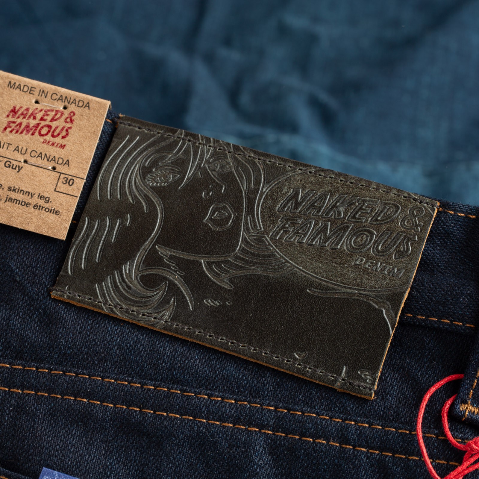 image patch en cuir-flâneurs-jeans-NAKED-&-FAMOUS-SuperGuy-Deep-Sea-Selvedge