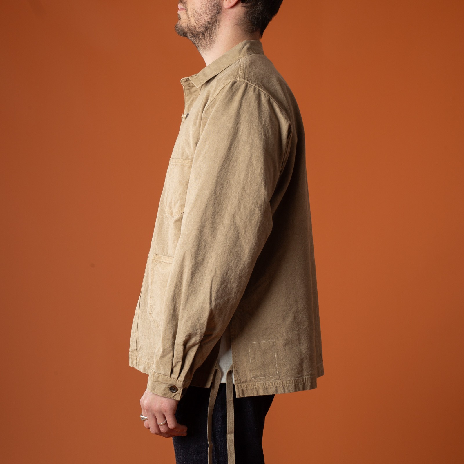 image side flâneurs-Seuvas-veste-8oz-Canvas-Wing-Collar-Shirt-Jacket-Coffee