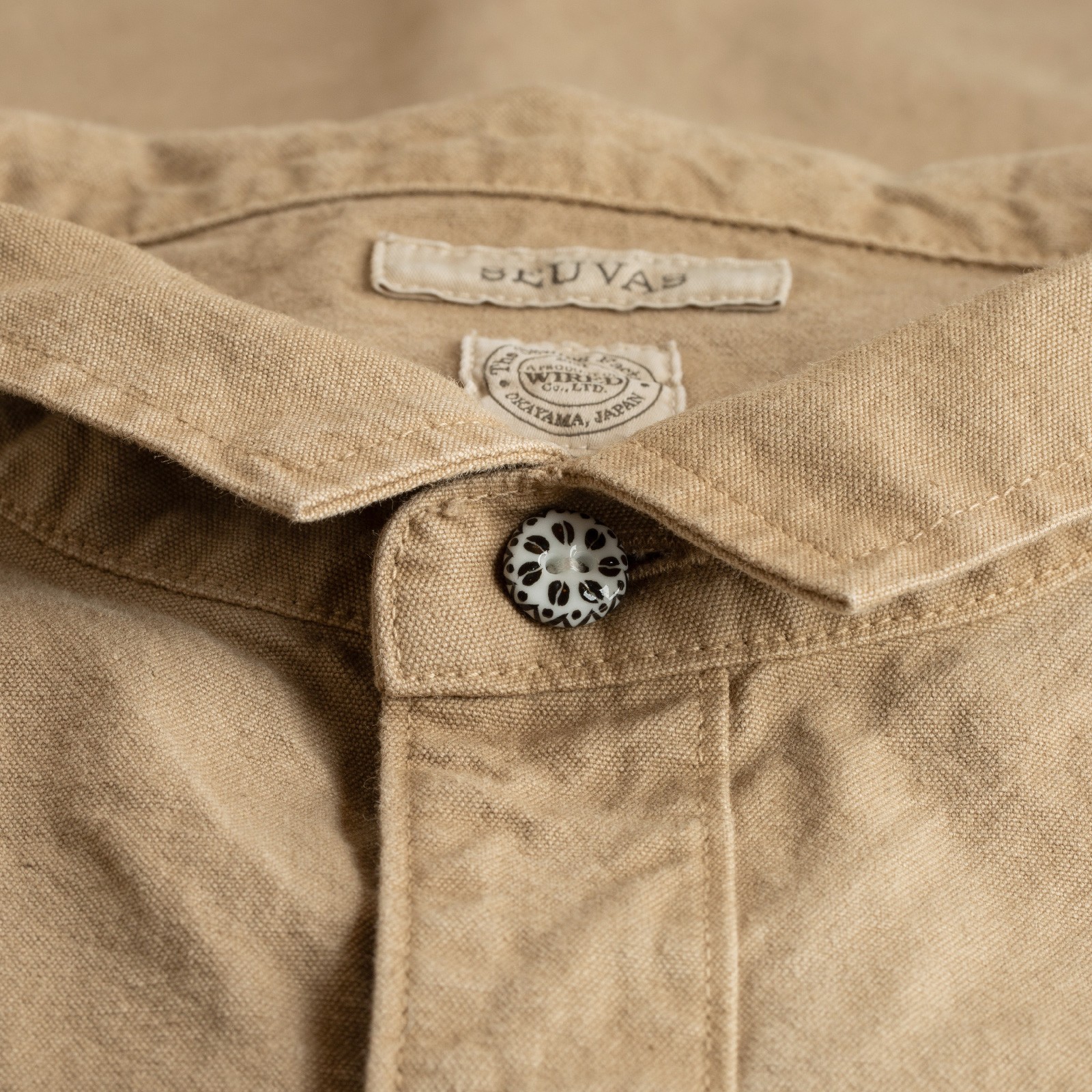 image-button-ceramic-loafers-Seuvas-jacket-8oz-Canvas-Wing-Collar-Shirt-Jacket-Coffee