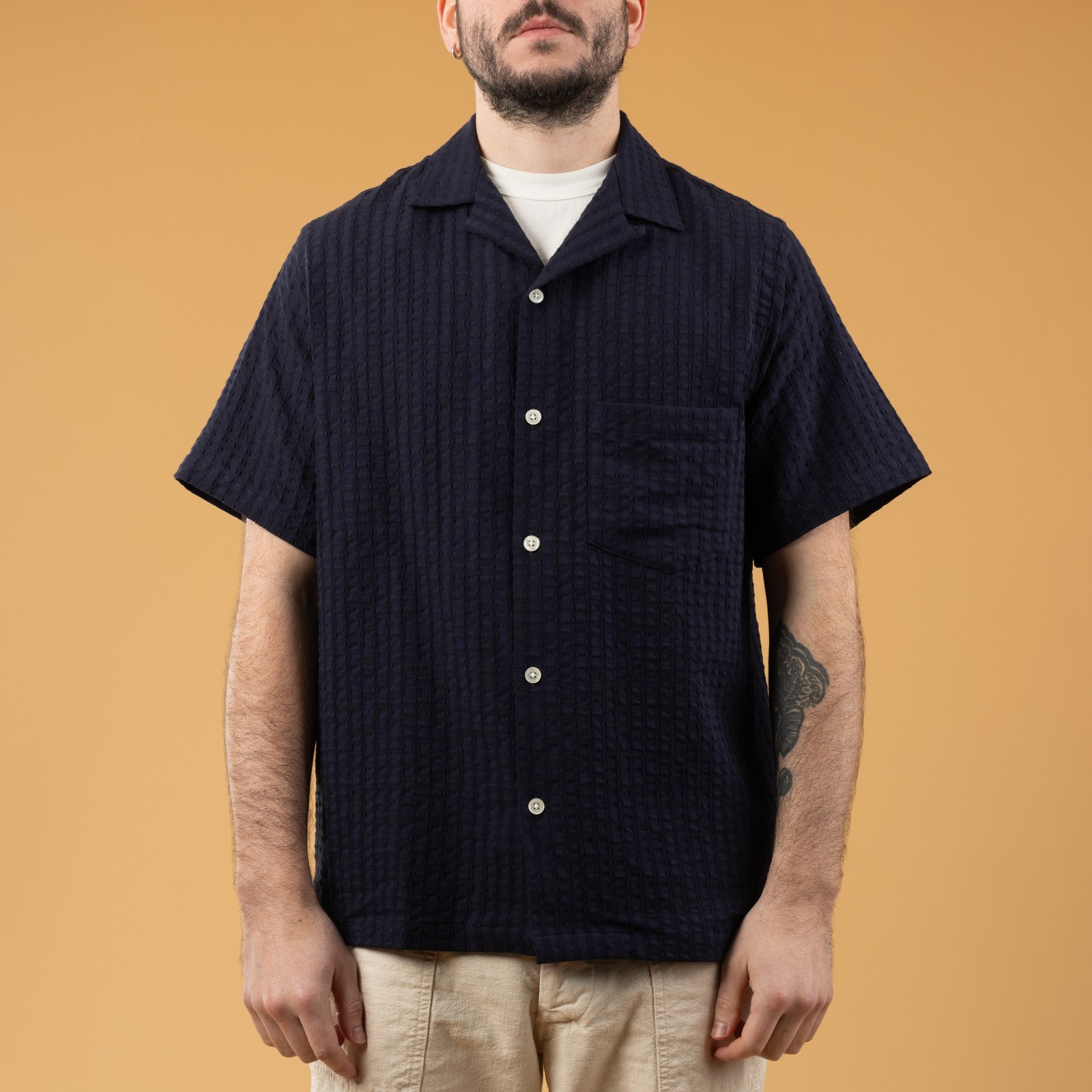 image flâneurs de face pour PORTUGUESE FLANNEL  Mondego Short Sleeve Shirt Navy