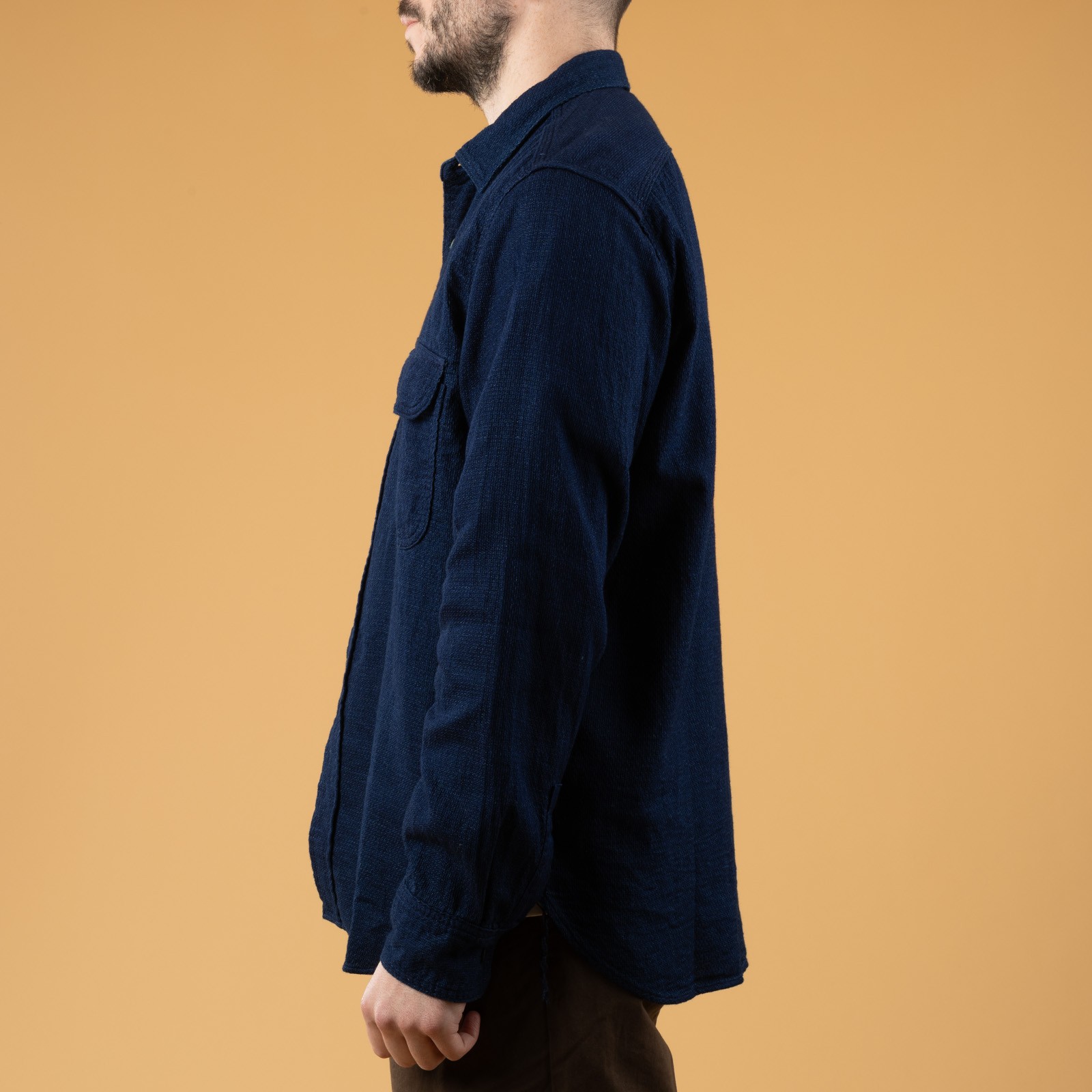 Image flâneurs de côté FOB FACTORY  F3507 Indigo Panama Double Gauze Navy (3)