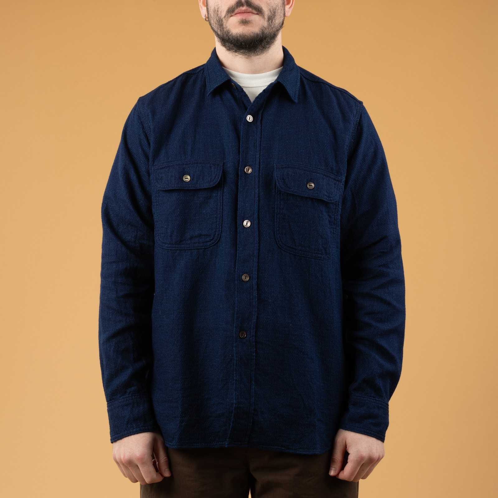 Image flâneurs FOB FACTORY  F3507 Indigo Panama Double Gauze Navy (2)