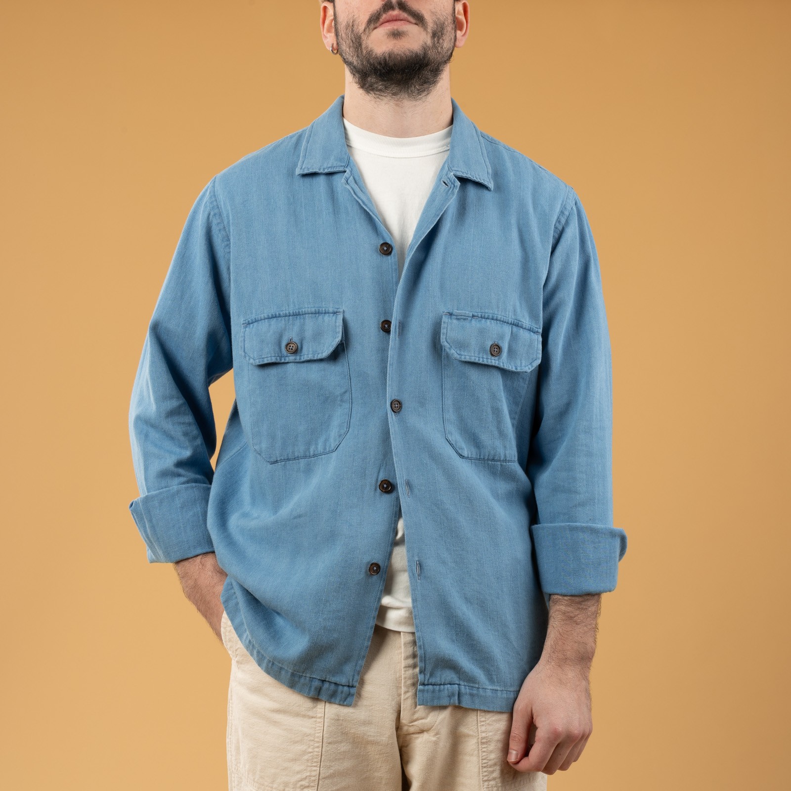 L/S Utility Shirt Washed Indigo Herringbone