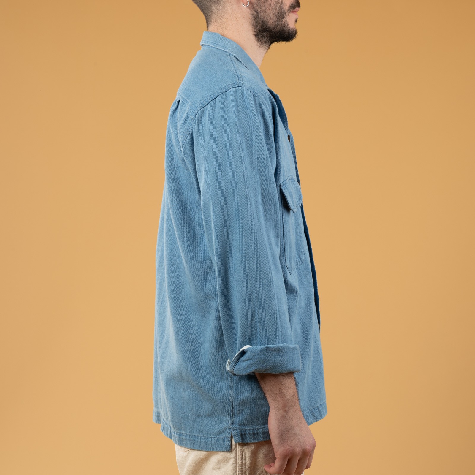 L/S Utility Shirt Washed Indigo Herringbone