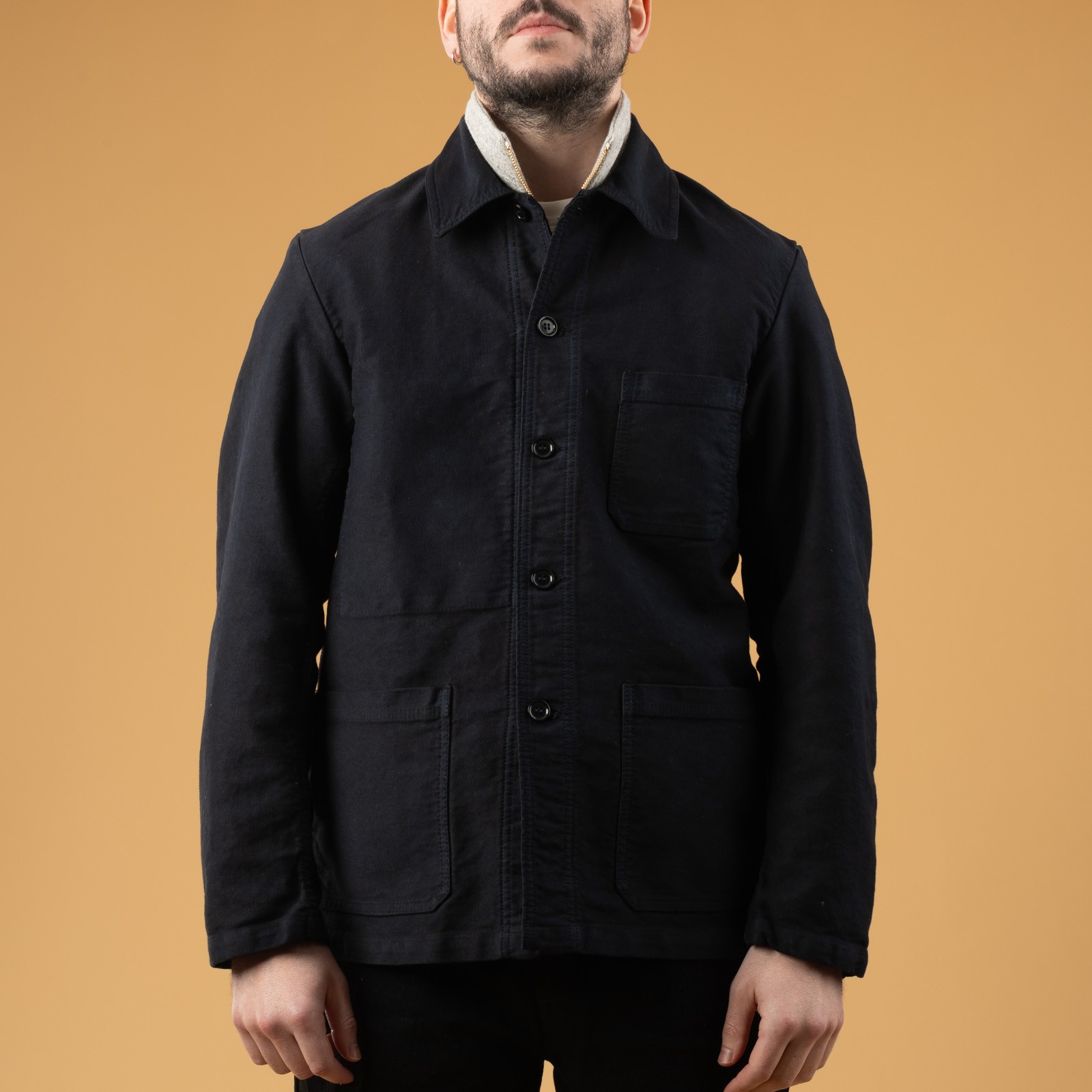 Front View Thumbnail of VETRA Navy French Moleskin Weaved Jacket (1)