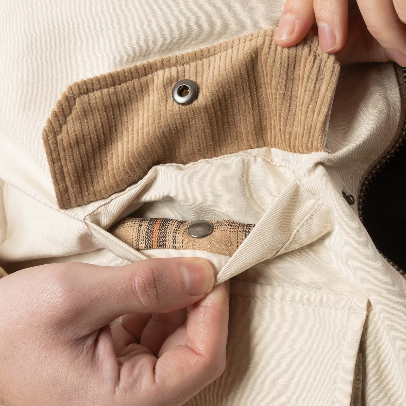 Image flâneurs porté detail FRIZMWORKS Royal Hunting Jackect cream