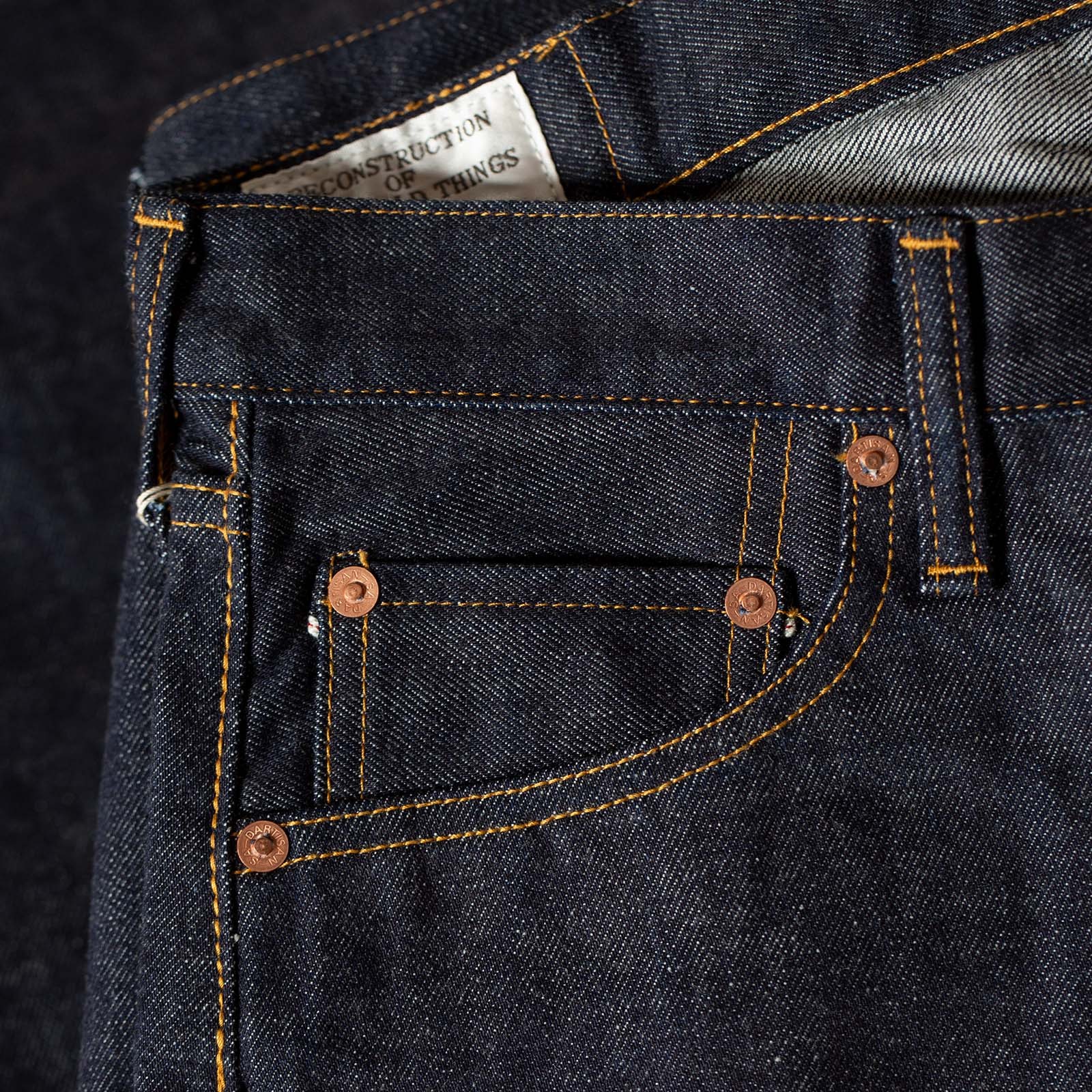 détail coin pocket flâneurs STUDIO D'ARTISAN 13oz Selvedge Denim