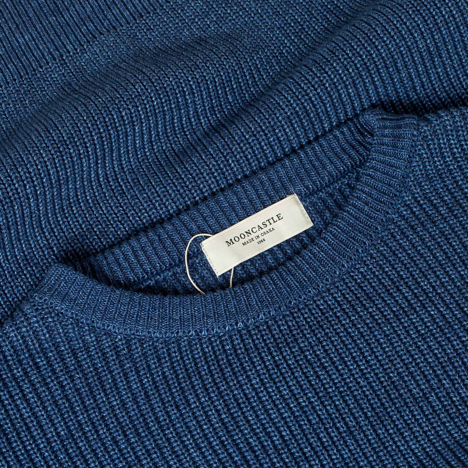 détail col flâneurs pull Mooncastle Cotton Heavy Weight Crew Neck Vintage Blue