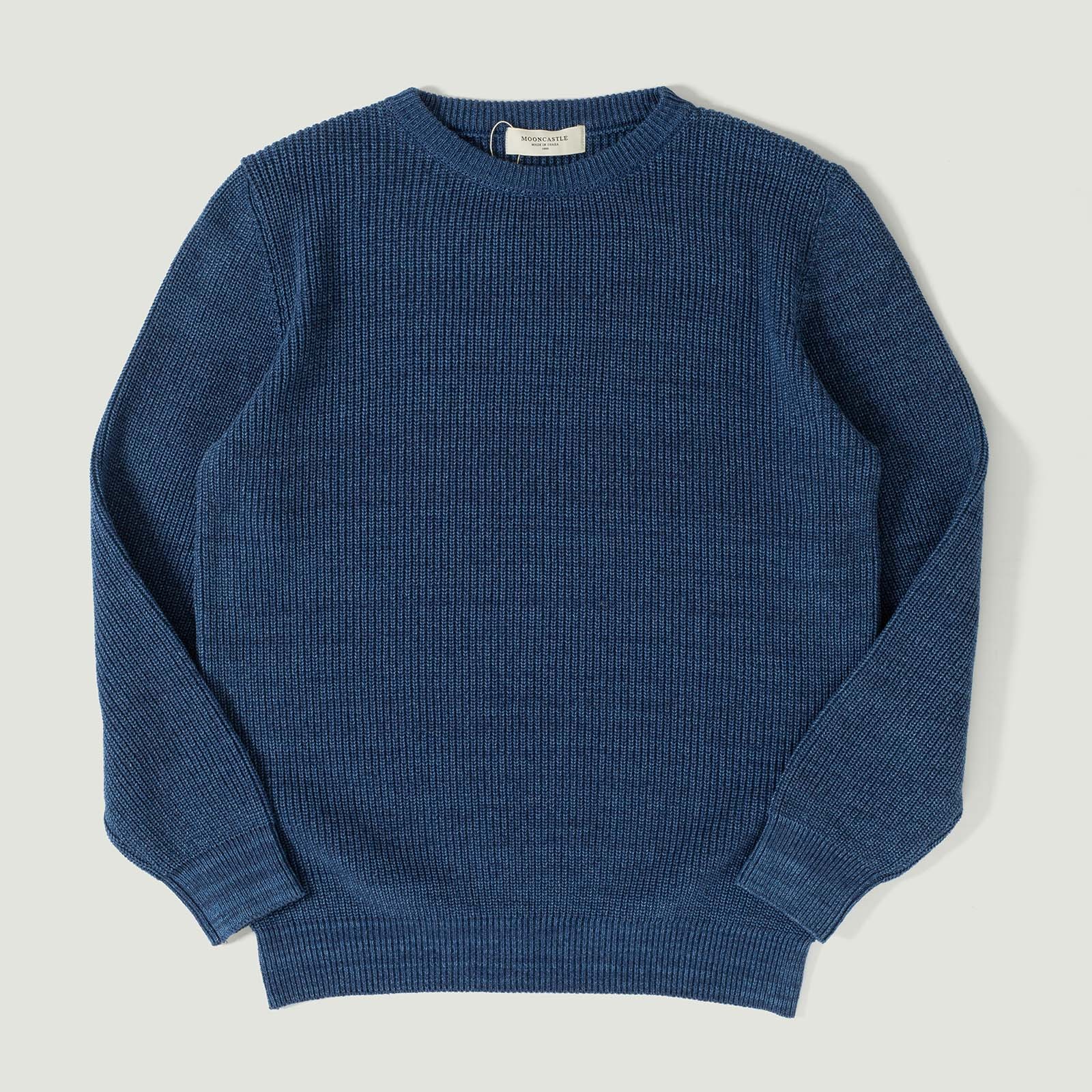 Vignettes flâneurs pull Mooncastle Cotton Heavy Weight Crew Neck Vintage Blue