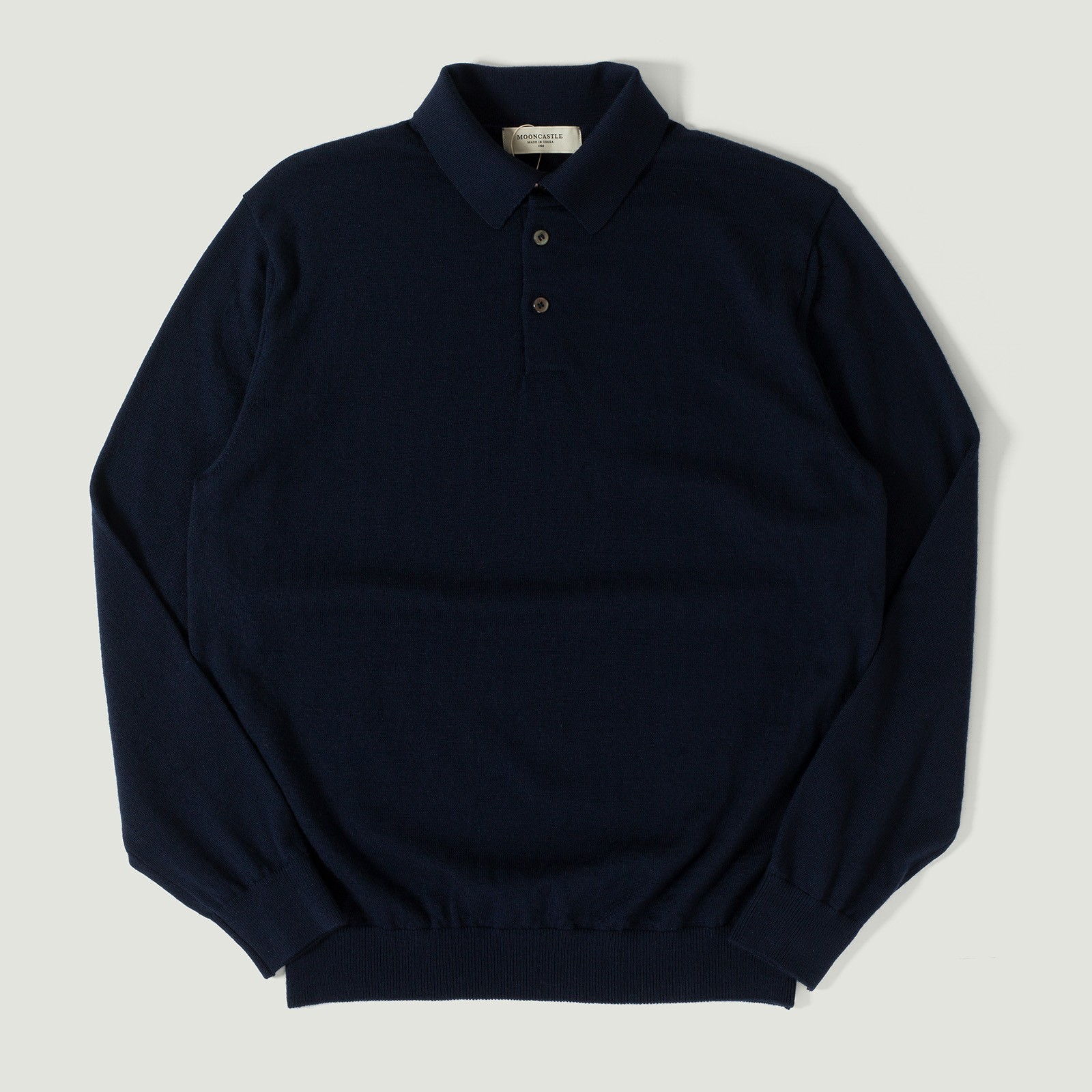 Vignettes flâneurs Pull Mérinos Manches Longues Col Polo Navy