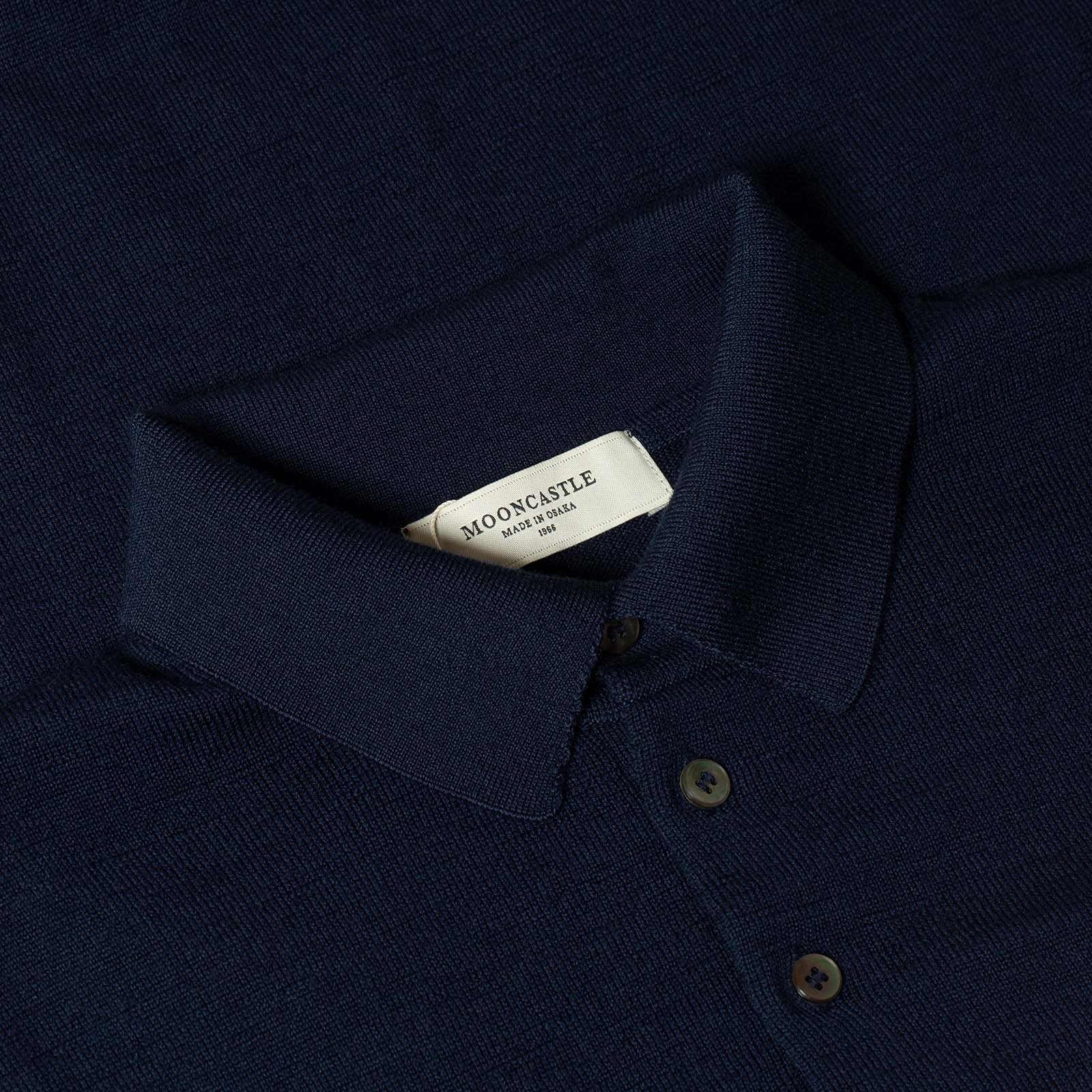 détail col flâneurs Image Pull Mooncastle Mérinos Manches Longues Col Polo Navy