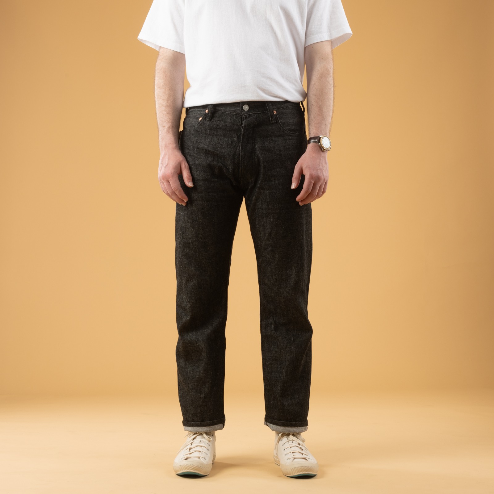 Image-flâneurs jeans-Studio-d'Artisant D1890B 13oz Black Loose Straight Selvedge Denim_de-face