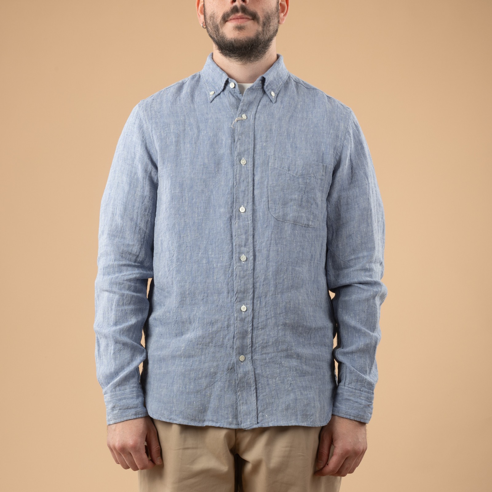 BEAMS PLUS B.D 1 40 Linen Chambray Blue_de-face