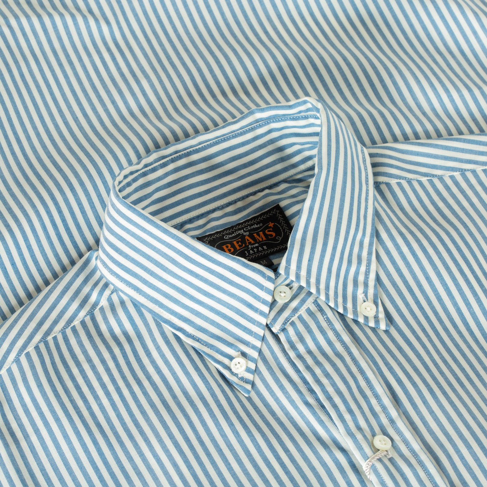 image flâneurs BEAMS PLUS B.D Classic-Fit Wool Stripe Blue détail col